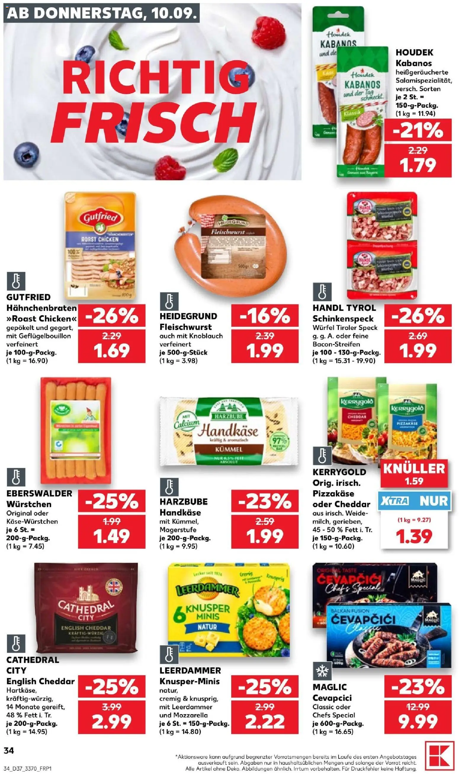 Kaufland Prospekt – gültig ab 10.09.2026 | Seite: 34 | Produkte: Mozzarella, Cevapcici, Leerdammer, Knoblauch