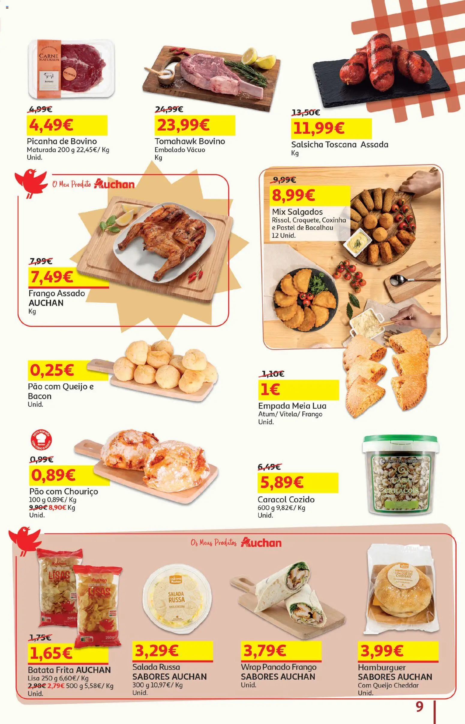 Auchan - Festa de Verão │ válido de 05/08/2026 | Página: 9 | Produtos: Batata frita, Salsicha, Pão, Chouriço