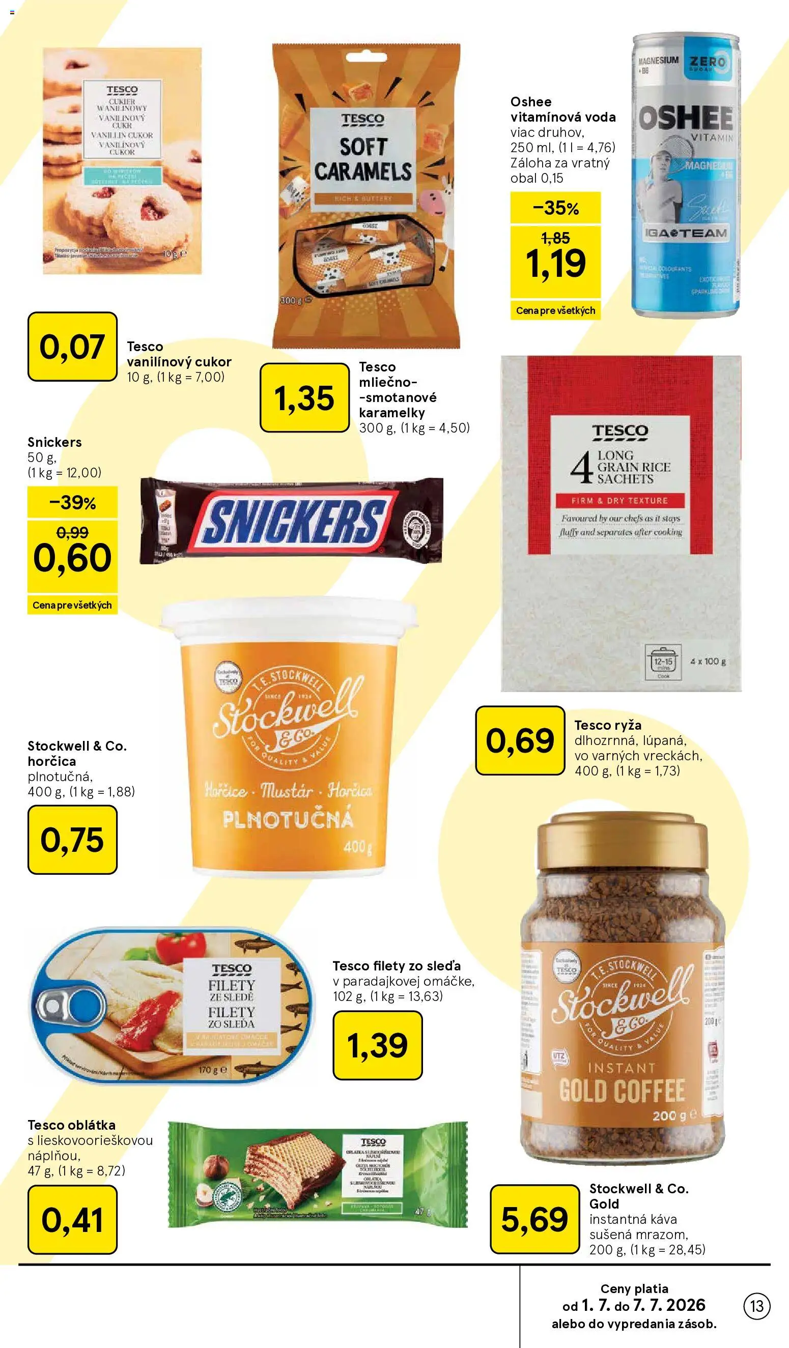 Nové Tesco akcie – leták je platný od 01.07.2026 | Strana: 13 | Produkty: Káva, Ryža, Cukor, Voda