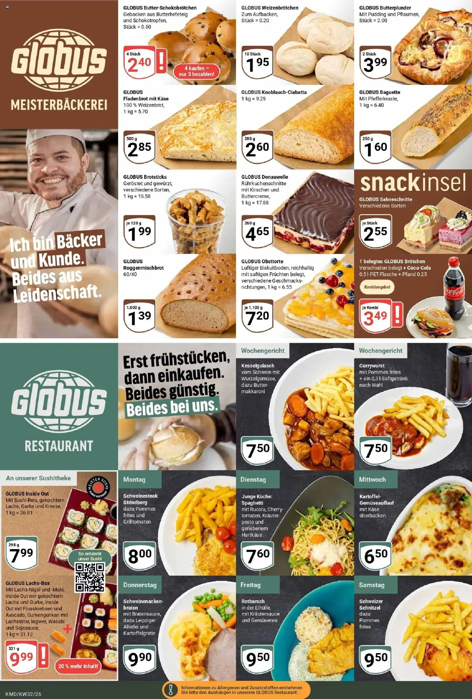 Globus Prospekt Köln (ab 03.08.2026) » Angebote online | Seite: 5 | Produkte: Schweinenacken, Baguette, Kirschen, Lachs