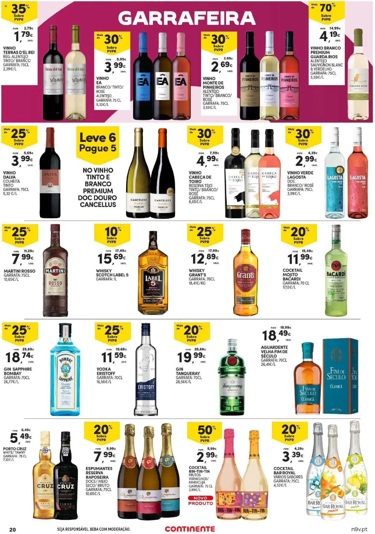 Continente Açores │ válido de 20/08/2026 | Página: 20 | Produtos: Whisky, Vinho, Bacardi, Gin