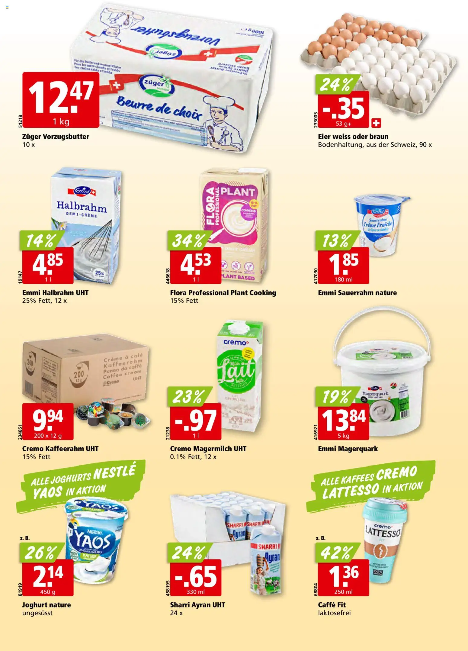 Aligro aktionen Schlieren, Gossau SG, Frauenfeld, Rapperswil-Jona, Sargans, Bern – gültig ab 29.06.2026 | Seite: 14 | Produkte: Joghurt, Eier, Sauerrahm, Creme