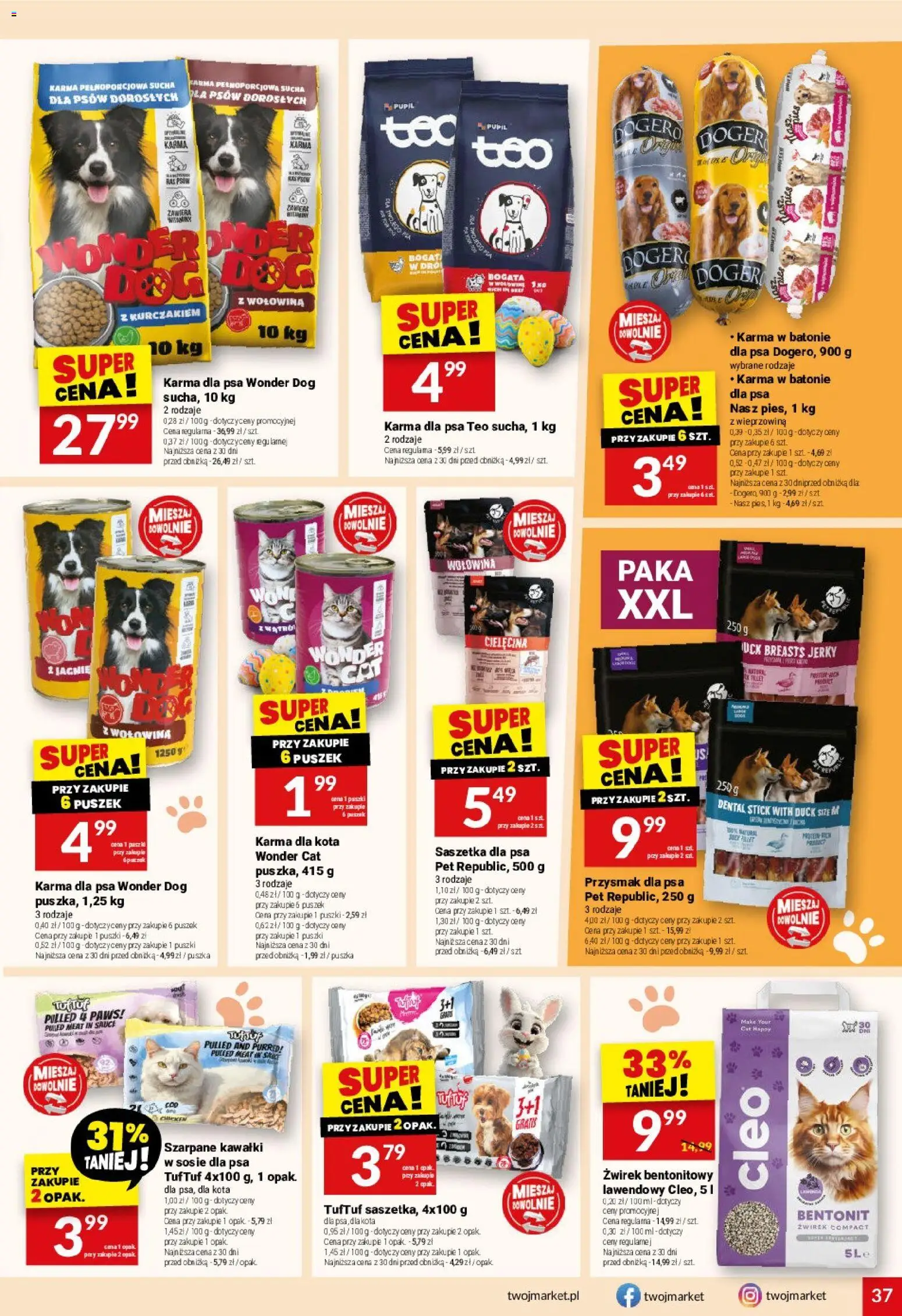 Twój Market gazetka od 11.03.2026 | Strona: 37 | Produkty: Karma dla psa, Wieprzowina, Żwirek bentonitowy, Wołowina