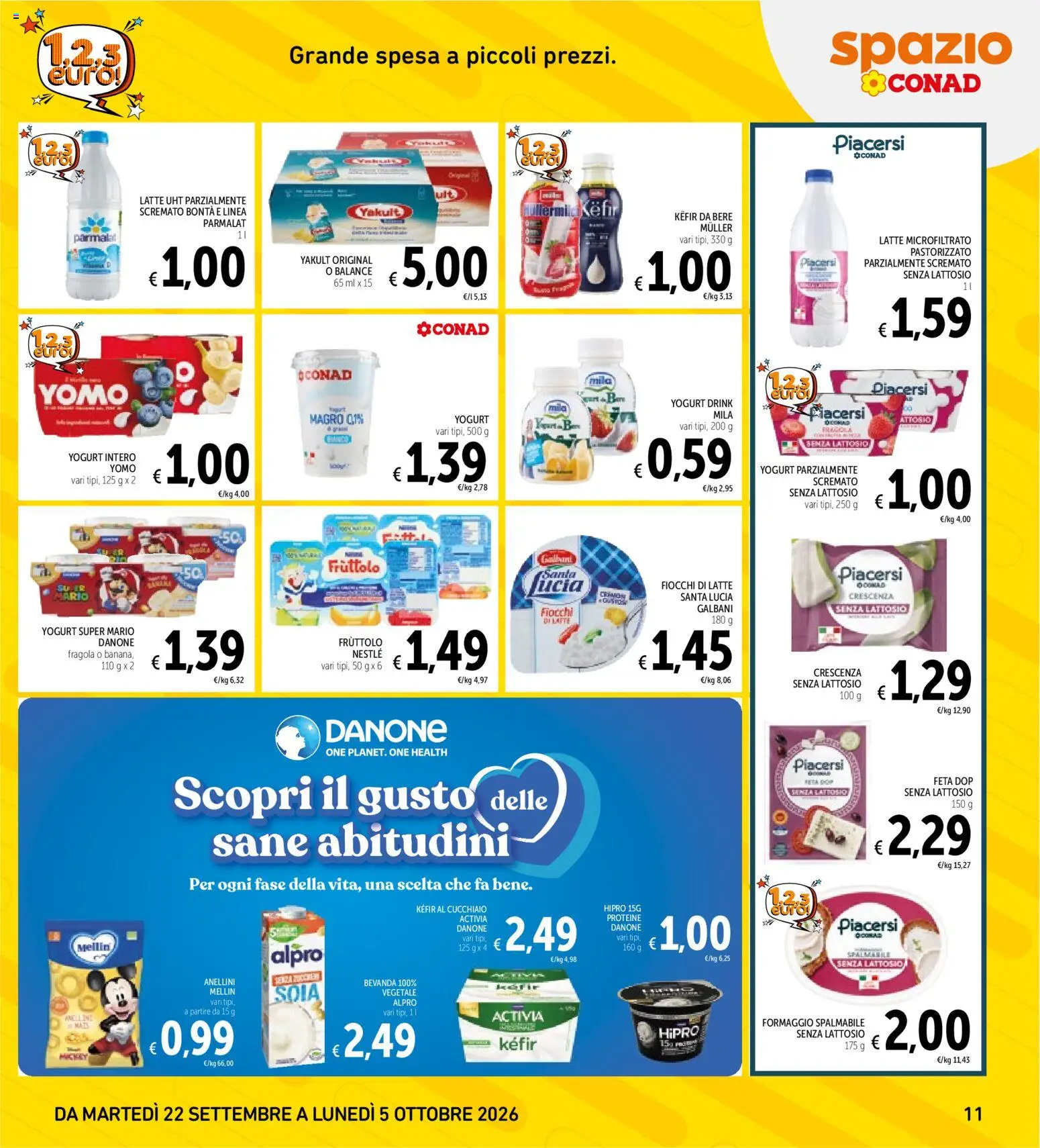 Volantino Spazio Conad del 22/09/2026 | Pagina: 11 | Prodotti: Fiocchi di latte, Latte, Mais, Senza lattosio