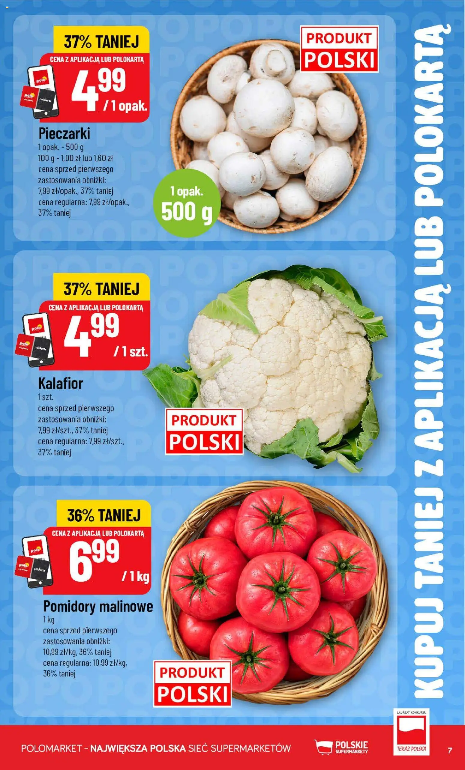 Nowa POLOmarket gazetka od jutra 14.10.2026 | Strona: 7 | Produkty: Kalafior, Pieczarki, Pomidory malinowe, Pomidory