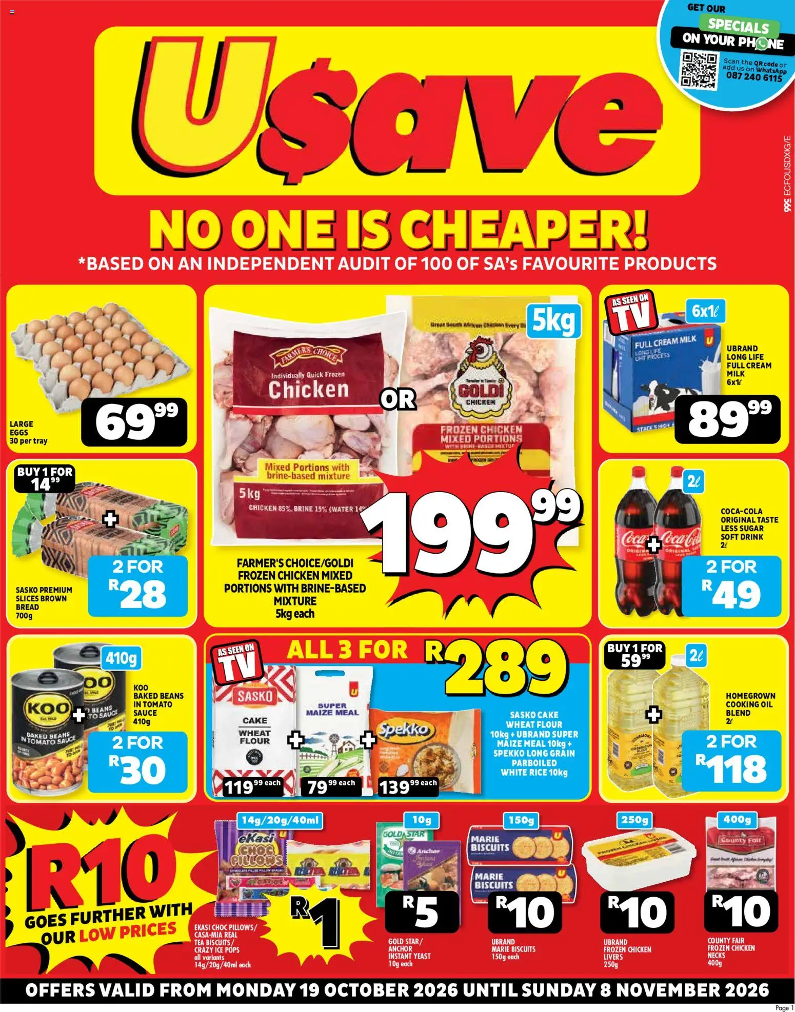New Usave catalogue – valid from 19/10/2026 | Page: 1 | Products: Flour, Tray, Eggs, Cream