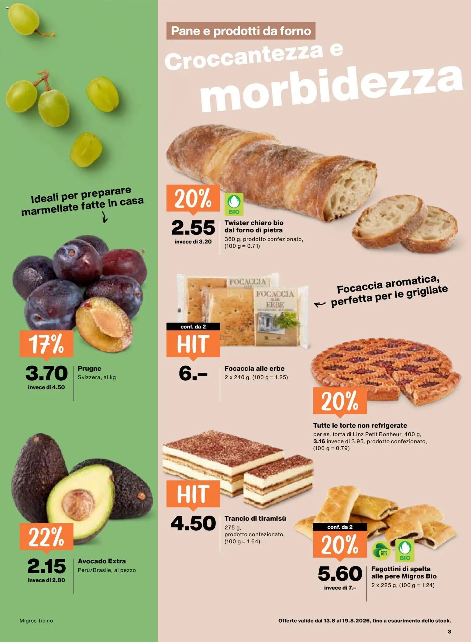 Migros aktionen IT – gültig ab 13.08.2026 | Seite: 3 | Produkte: Pane, Avocado, Focaccia