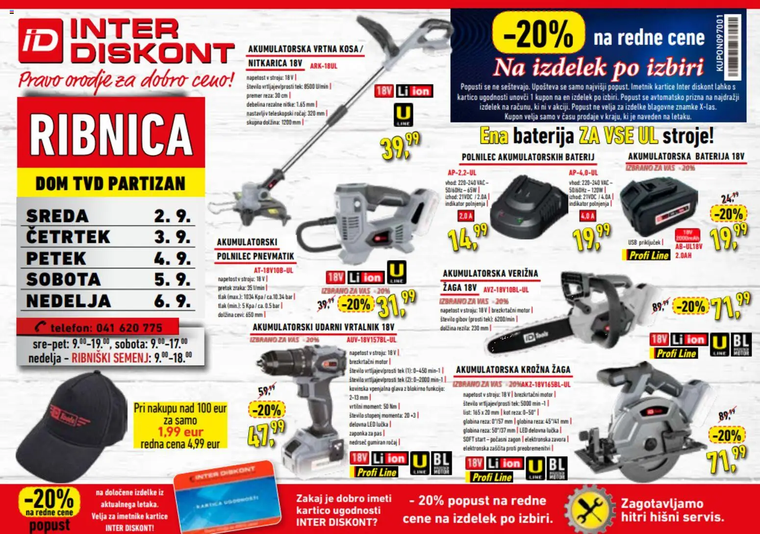 Novi Inter Diskont katalog ponudbe – veljaven od 02.09.2026 | Stran: 1 | Izdelki: Baterija, Vrtalnik, Krožna žaga, Pas