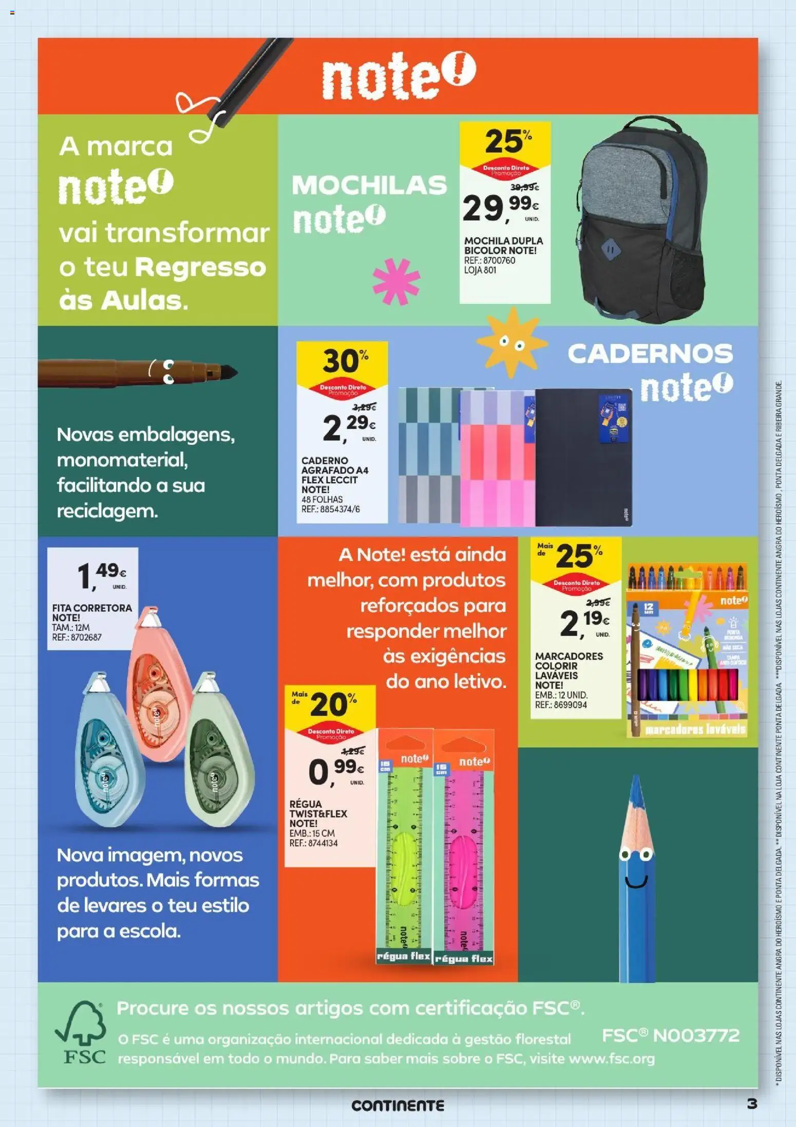 Continente - Açores Regresso às Aulas │ válido de 25/08/2026 | Página: 3 | Produtos: Mochila, Caderno, Mochilas, Cadernos