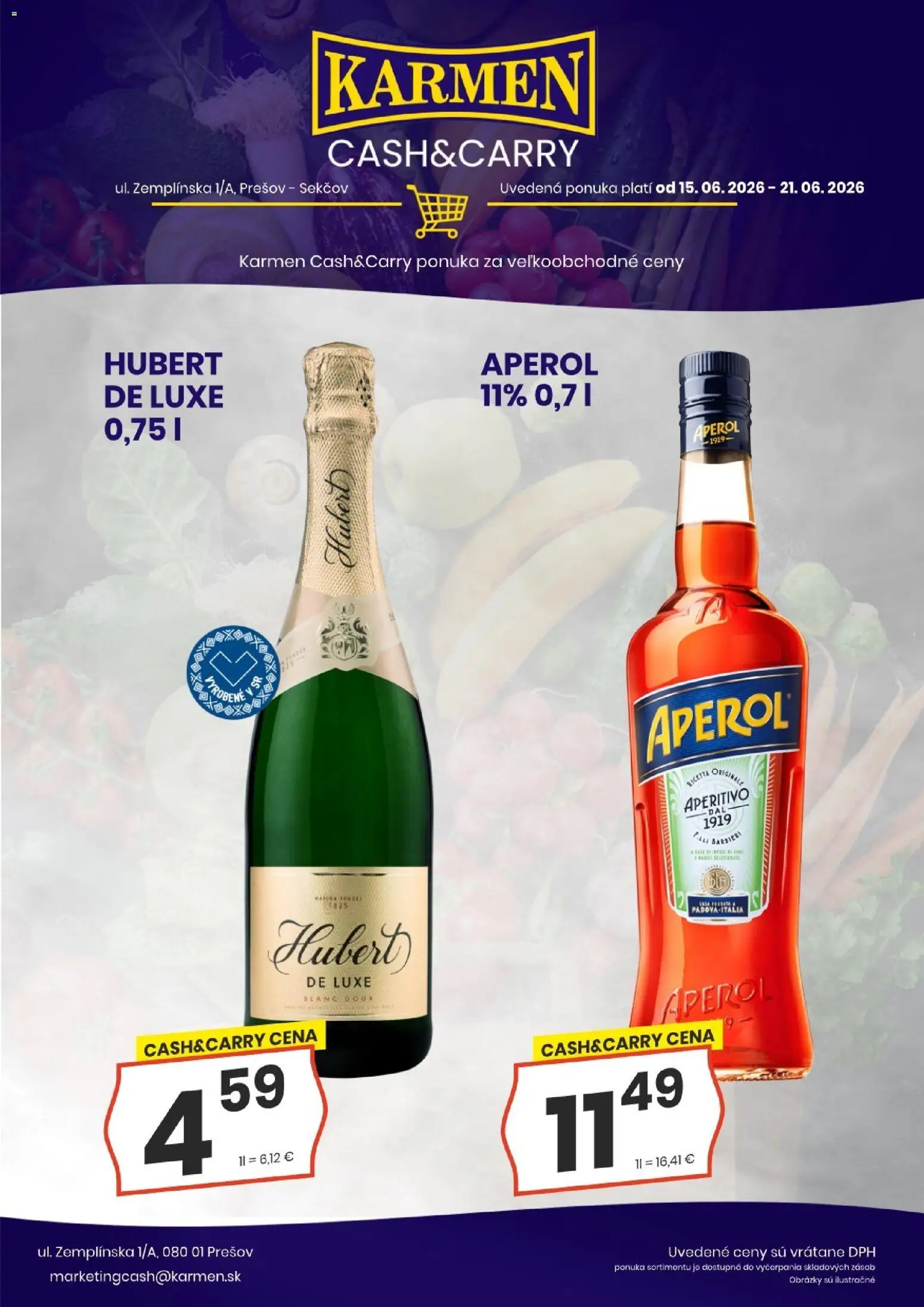 Nové KARMEN CBA akcie – leták je platný od 15.06.2026 | Strana: 3 | Produkty: Aperol, Hubert de Luxe