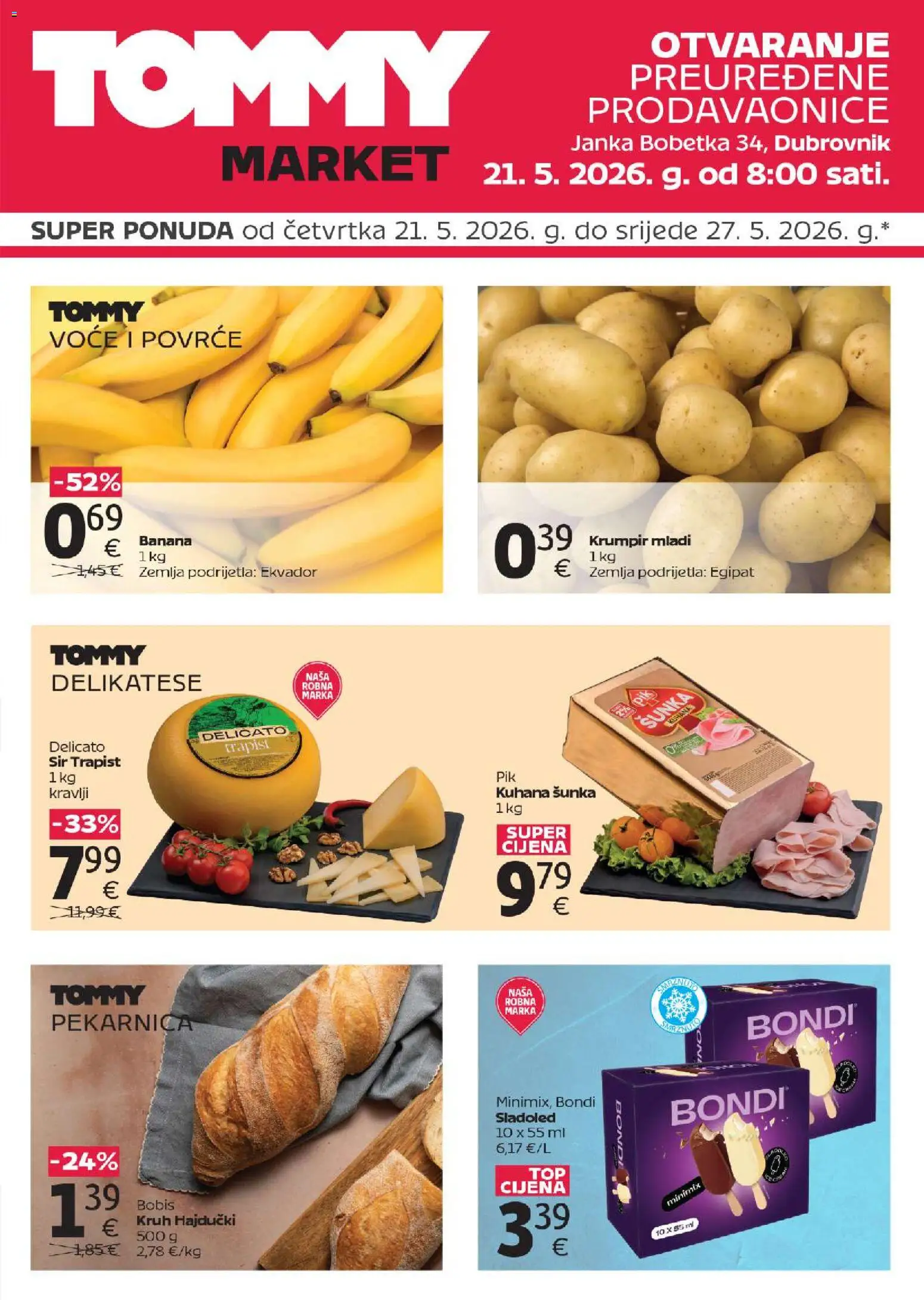 Tommy katalog | vrijedi od 21.05.2026 | Stranica: 1 | Proizvodi: Sir, Trapist, Šunka, Sladoled