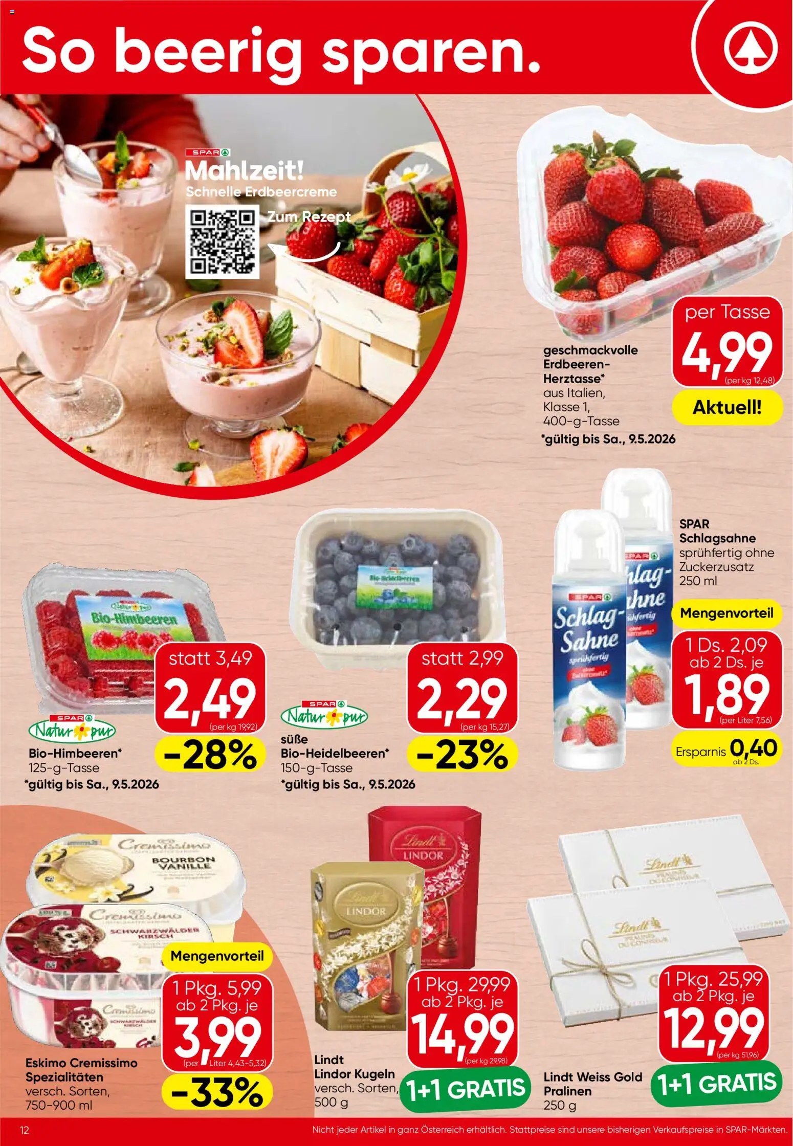 Spar Flugblatt - Oberösterreich gültig ab 07.05.2026 | Seite: 12 | Produkte: Erdbeeren, Sahne, Bourbon