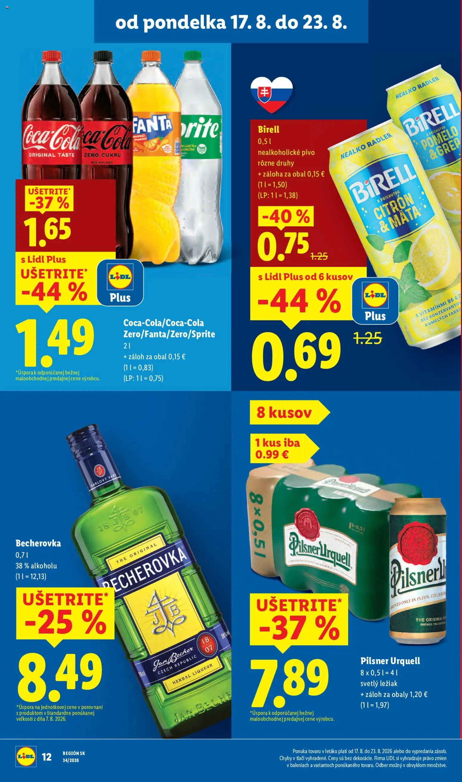 Nové Lidl akcie – leták je platný od 17.08.2026 | Strana: 16 | Produkty: Becherovka, Pivo, Radler, Coca cola