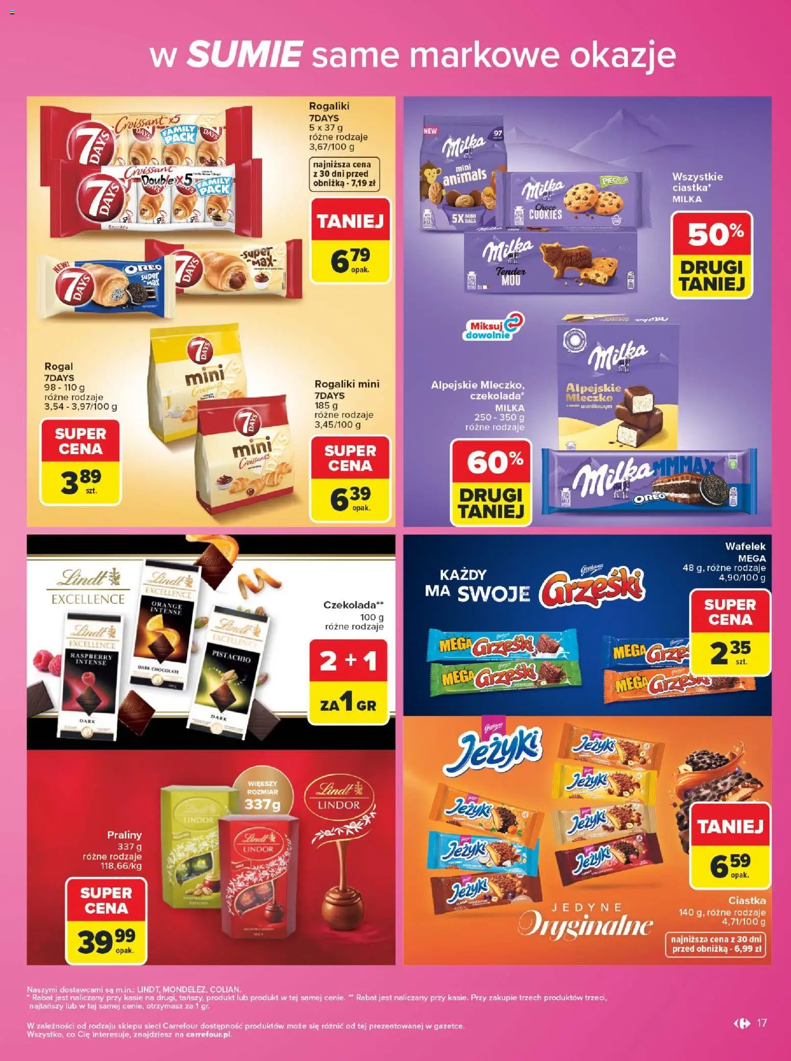 Carrefour gazetka - Same markowe okazje od 03.08.2026 | Strona: 17 | Produkty: Praliny, Milka, Czekolada, Ciastka
