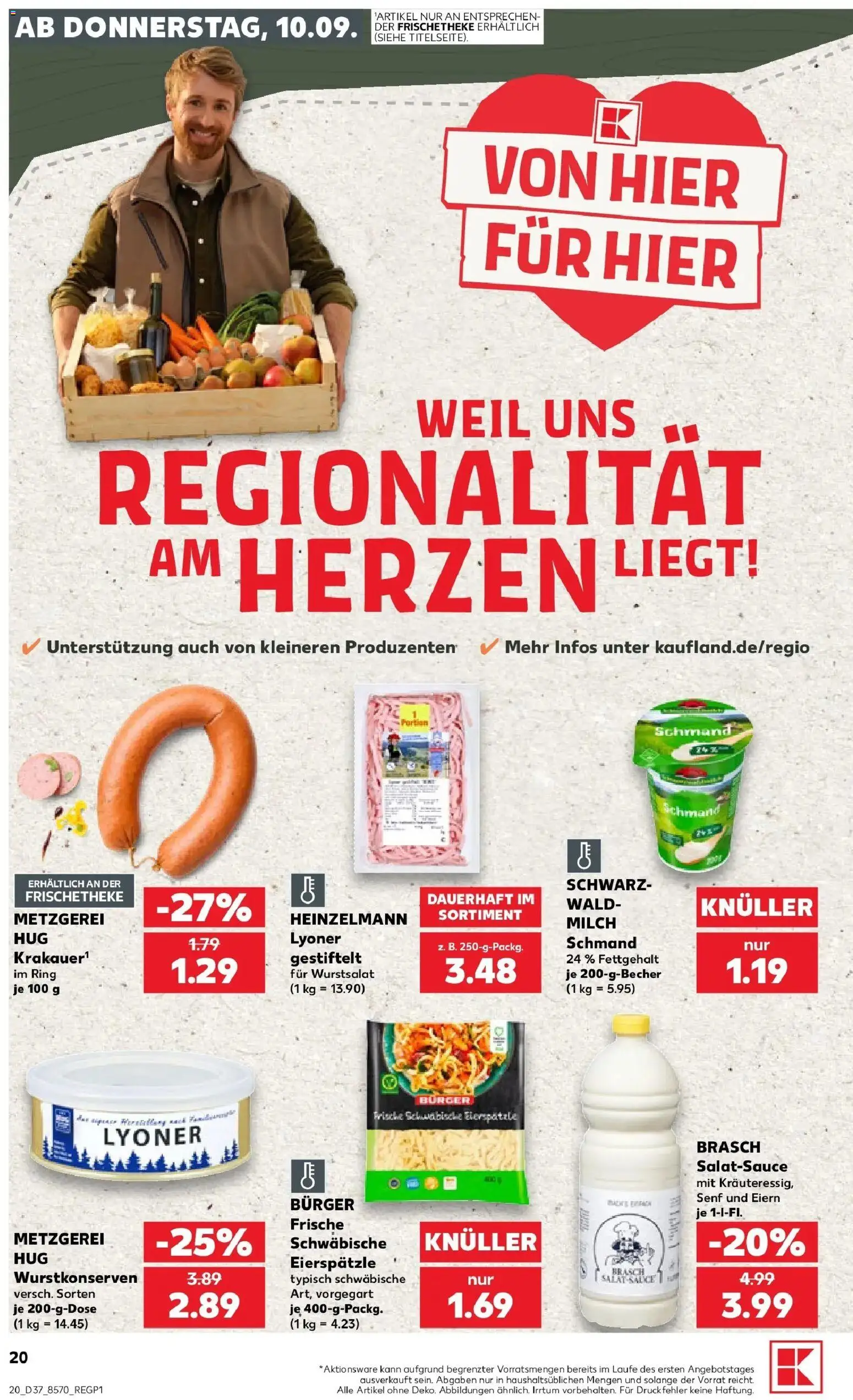 Prospekt Kaufland ab 10.09.2026 » Angebote Online zum Blättern | Seite: 20 | Produkte: Milch, Burger, Salat