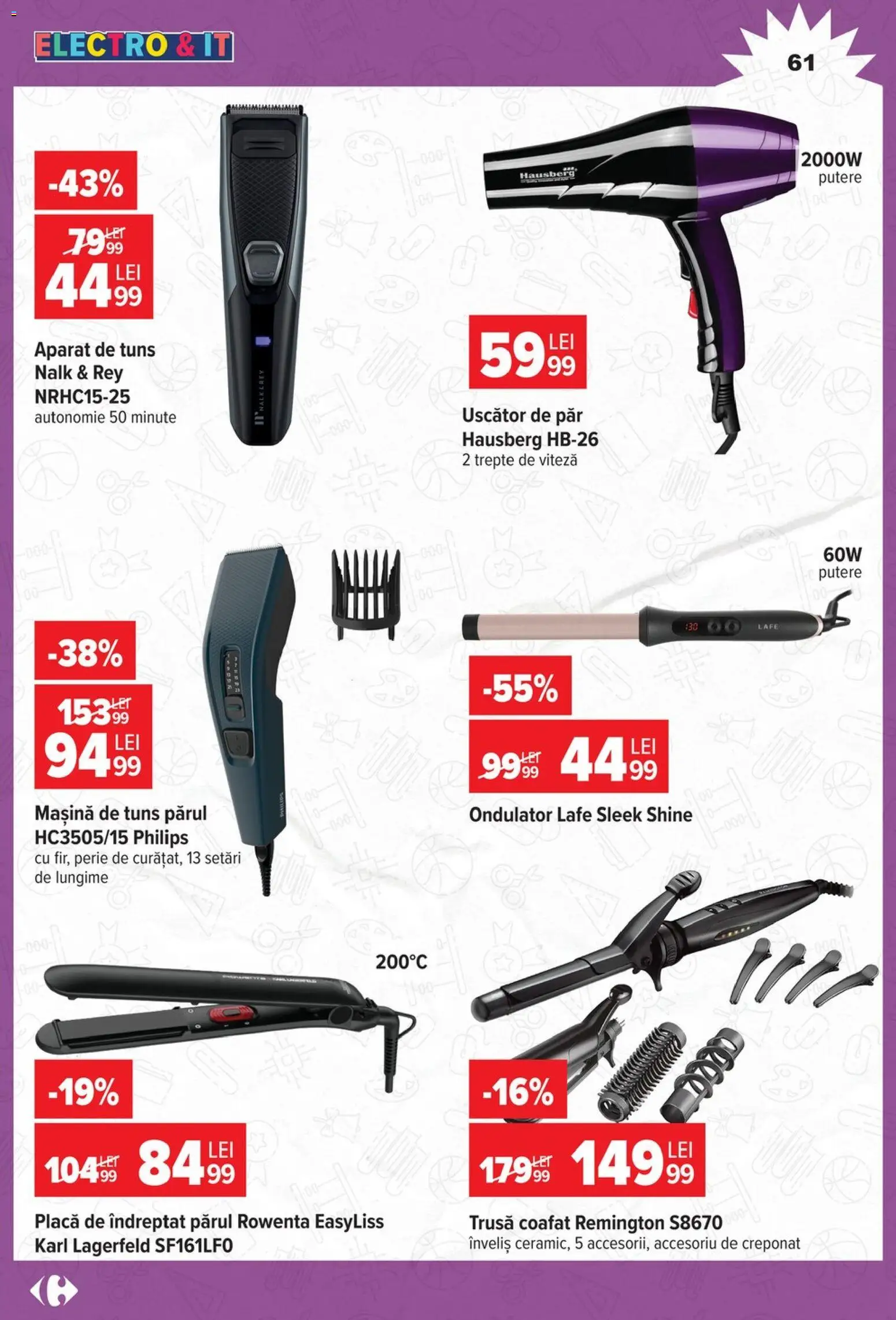 Noul catalog Carrefour – valabil de la 12.08.2026 | Pagină: 61 | Produse: Philips, Ondulator, Uscător De Păr, Perie
