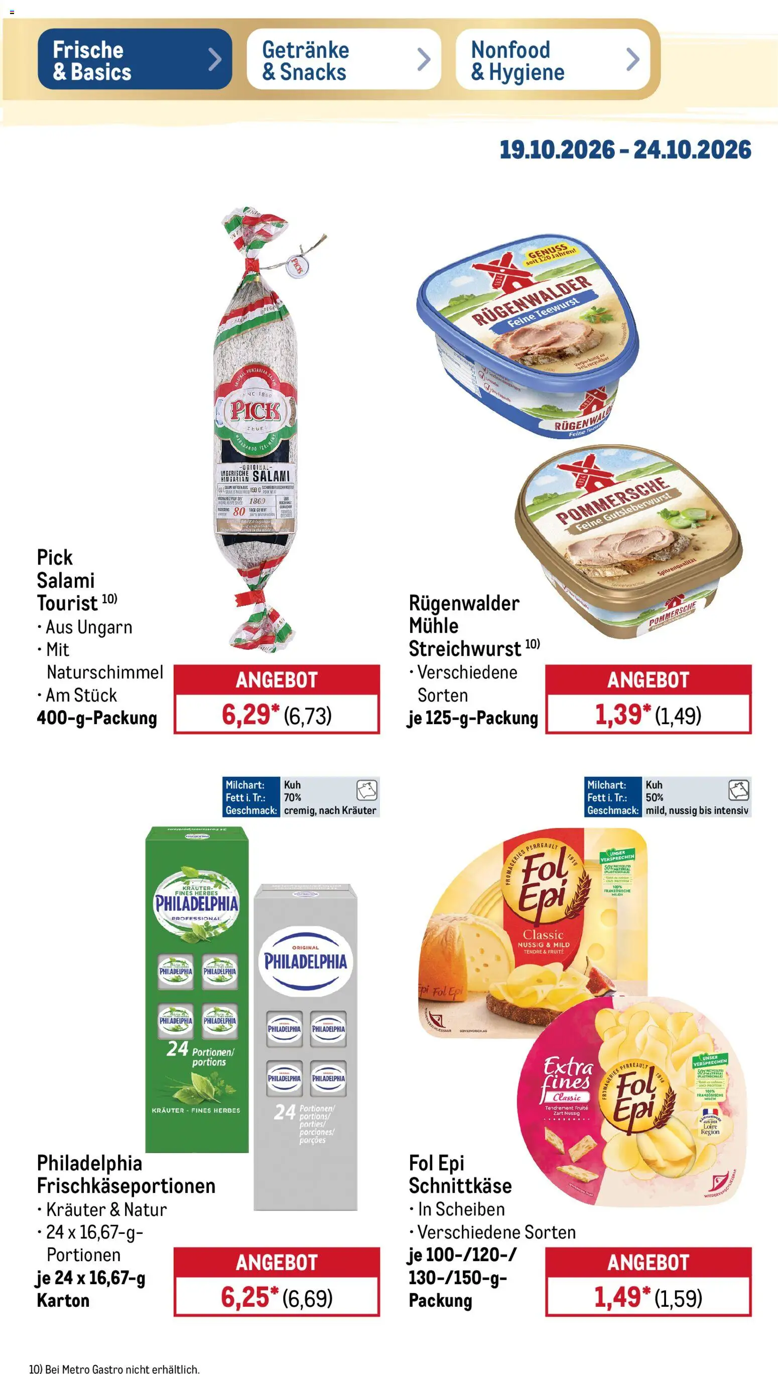 Metro NonFood-Angebote – gültig ab 19.10.2026 | Seite: 42 | Produkte: Mühle, Milch, Philadelphia, Salami