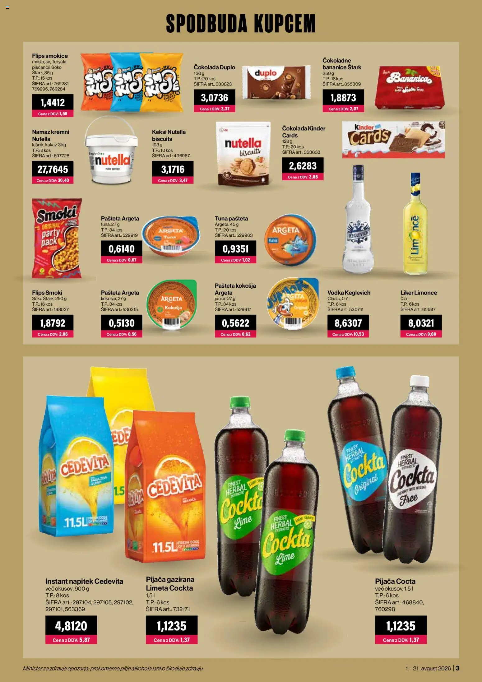 Novi Mercator katalog ponudbe – veljaven od 01.08.2026 | Stran: 3 | Izdelki: Limeta, Tuna, Pašteta, Cokolada