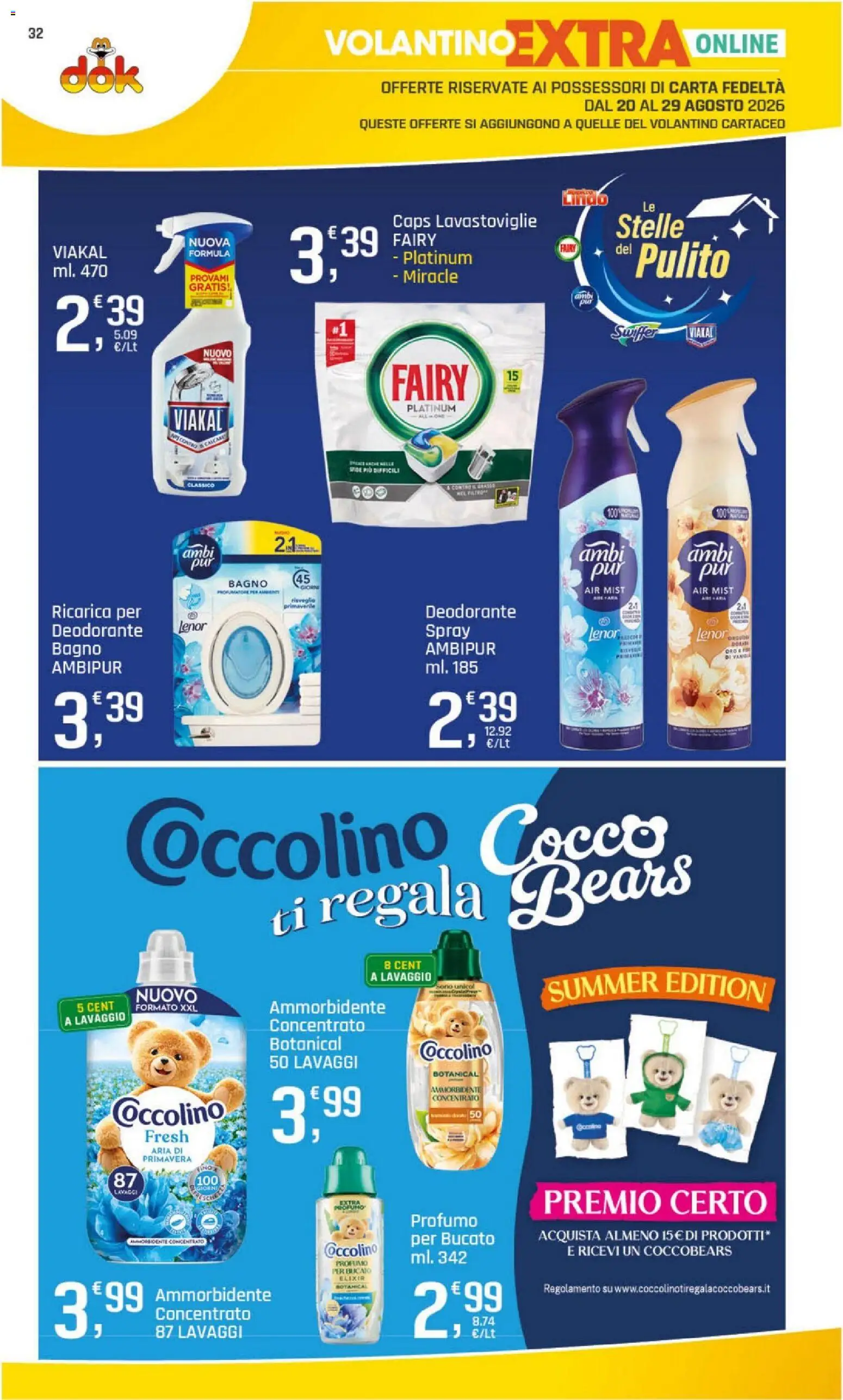 Volantino DOK del 20/08/2026 | Pagina: 32 | Prodotti: Ammorbidente, Lavastoviglie, Bagno, Profumo