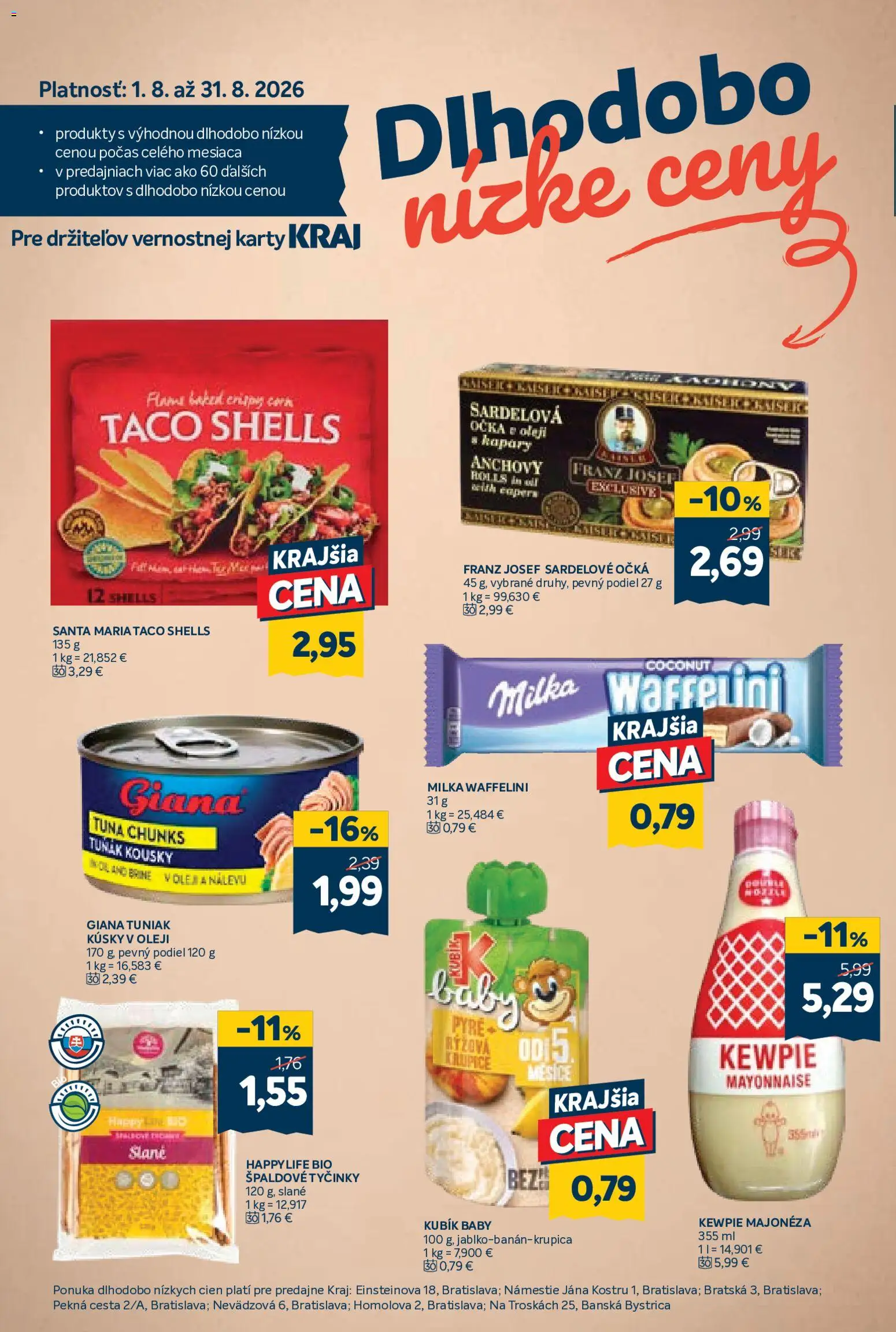Nové Kraj akcie – leták je platný od 13.08.2026 | Strana: 14 | Produkty: Tuniak, Majonéza, Milka