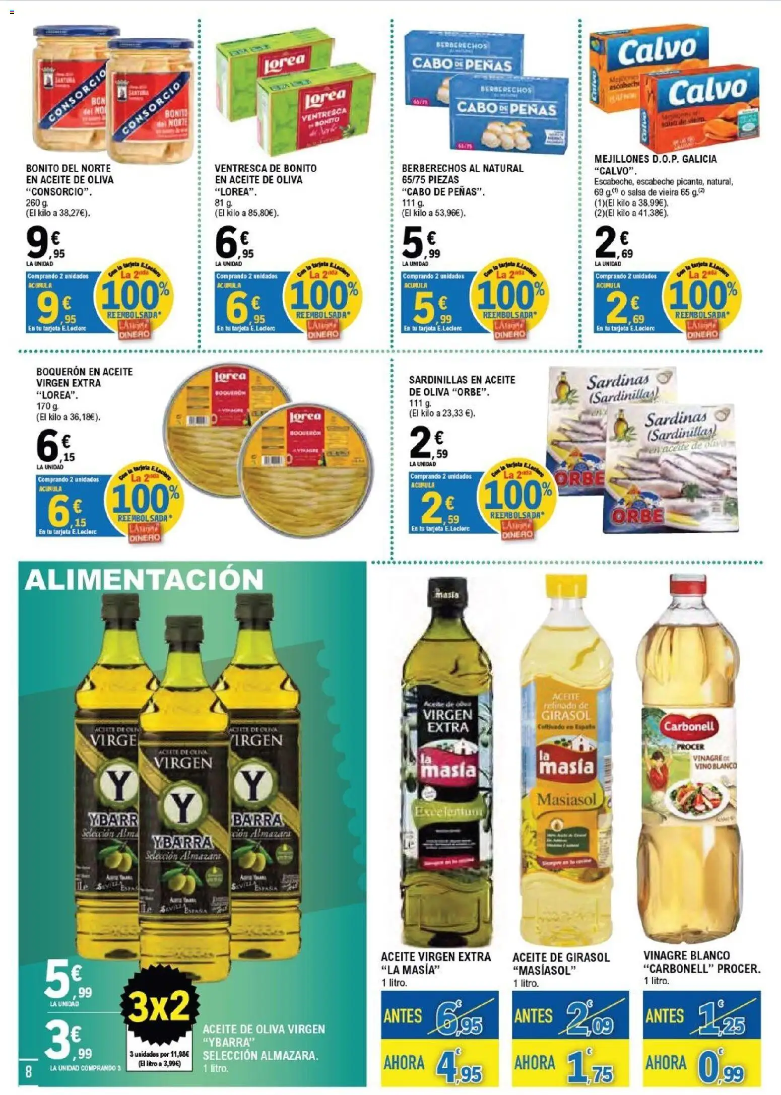 E.Leclerc folleto Salamanca │ válido desde el 05/08/2026 | Página: 8 | Productos: Berberechos, Sardinillas, Aceite, Aceite de girasol