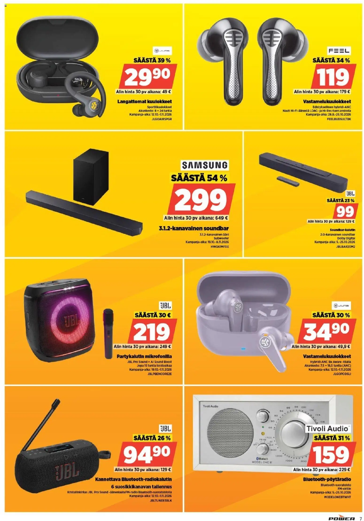 Power tarjoukset – voimassa 19/10/2026 alkaen | Sivu: 7 | Tuotteet: Vastamelukuulokkeet, Soundbar, Langattomat kuulokkeet, Kuulokkeet