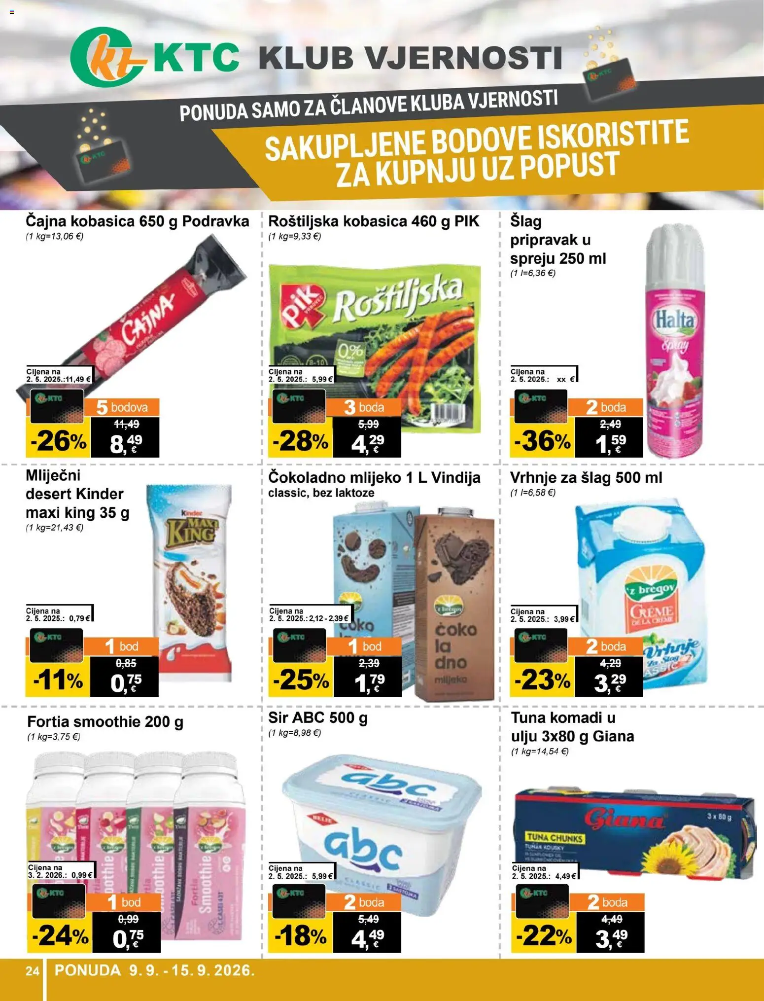KTC katalog | vrijedi od 09.09.2026 | Stranica: 24 | Proizvodi: Vindija, Mlijeko, Smoothie, Tuna