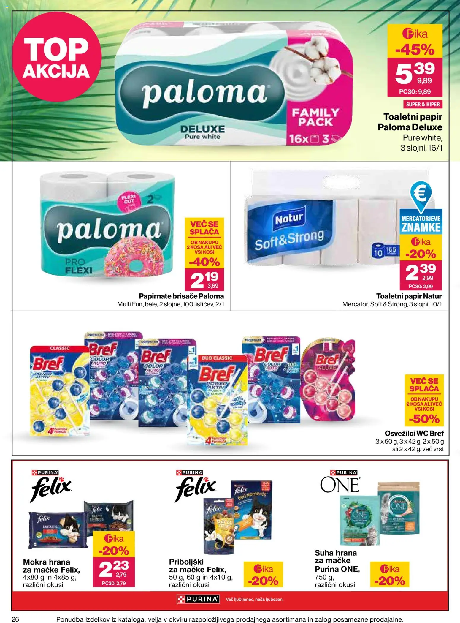Novi Mercator katalog ponudbe – veljaven od 13.08.2026 | Stran: 26 | Izdelki: Hrana za mačke, Toaletni papir, Papirnate brisače, Priboljški