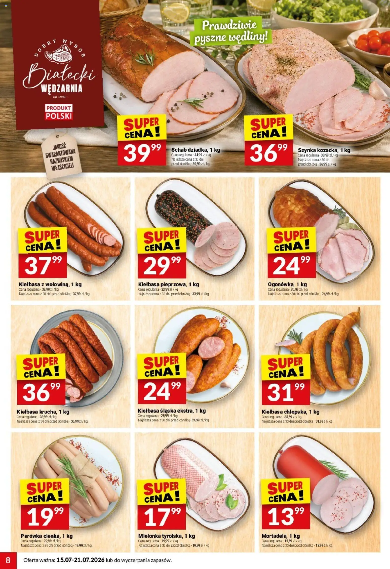 Twój Market gazetka od 15.07.2026 | Strona: 8 | Produkty: Kiełbasa, Schab, Kiełbasa śląska, Wędliny