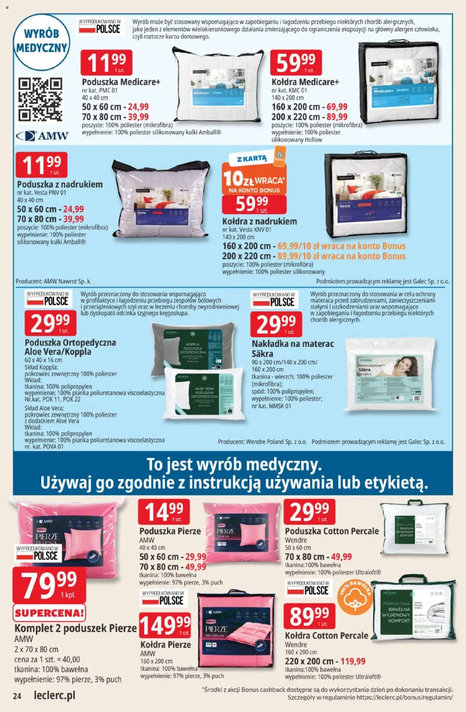 E.Leclerc gazetka od 22.09.2026 | Strona: 24 | Produkty: Materac, Poduszka, Poduszka ortopedyczna, Kołdra