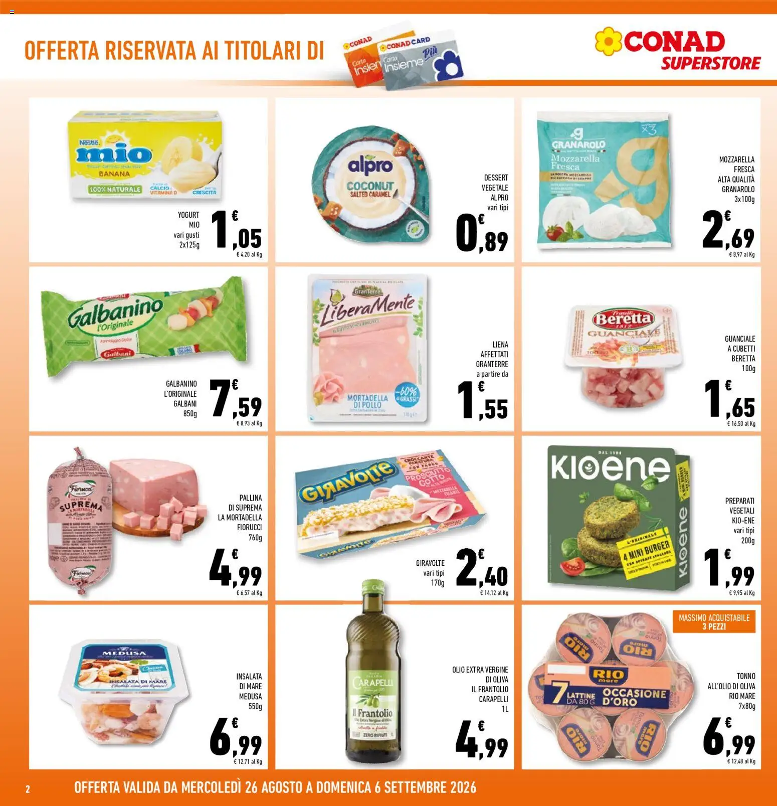 Volantino Conad del 26/08/2026 | Pagina: 2 | Prodotti: Pollo, Insalata, Tonno, Guanciale