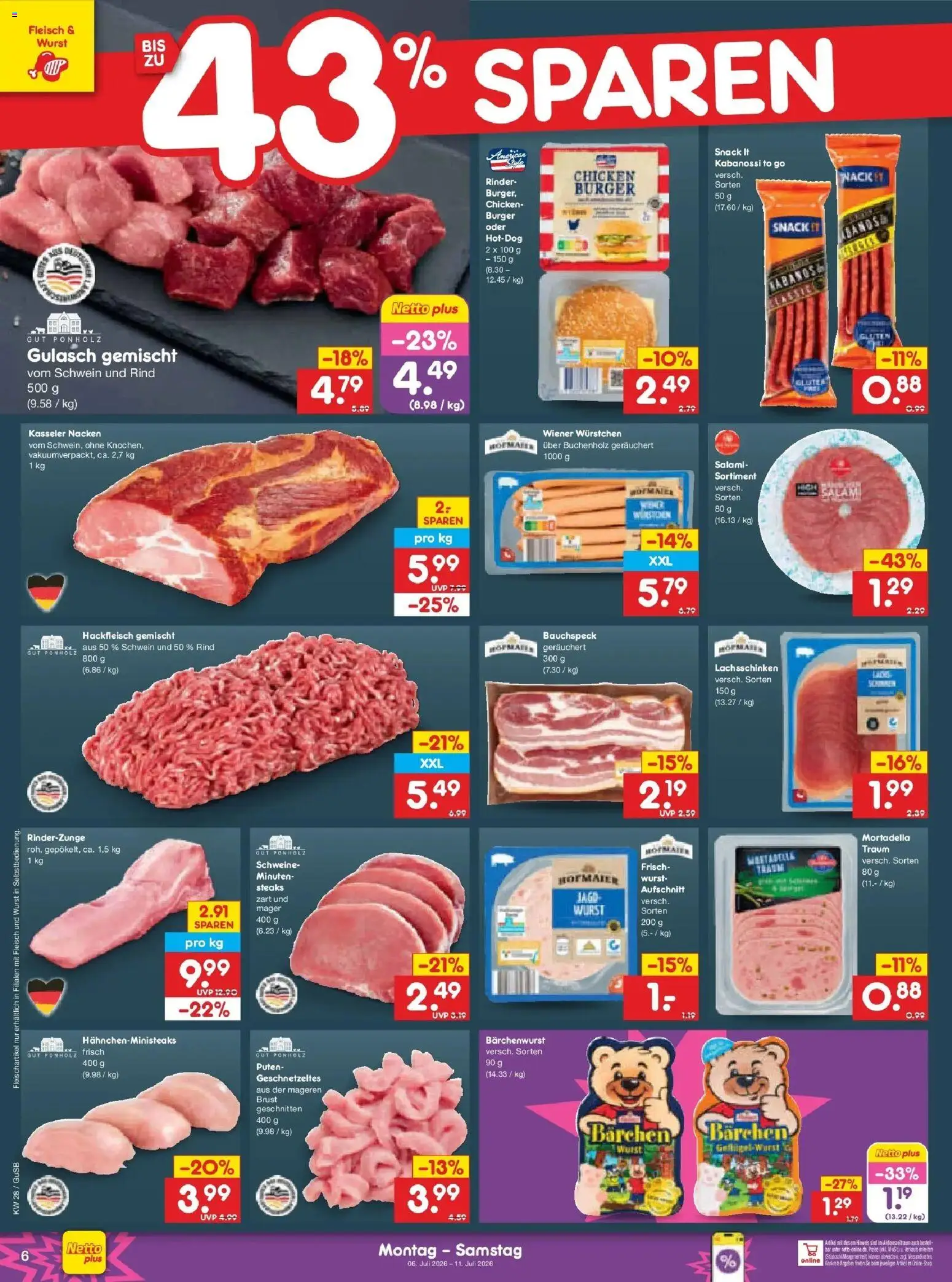 Netto Marken-Discount - Netto: Wochenangebote – gültig ab 05.07.2026 | Seite: 10 | Produkte: Wiener wurstchen, Kasseler nacken, Fleisch, Hackfleisch