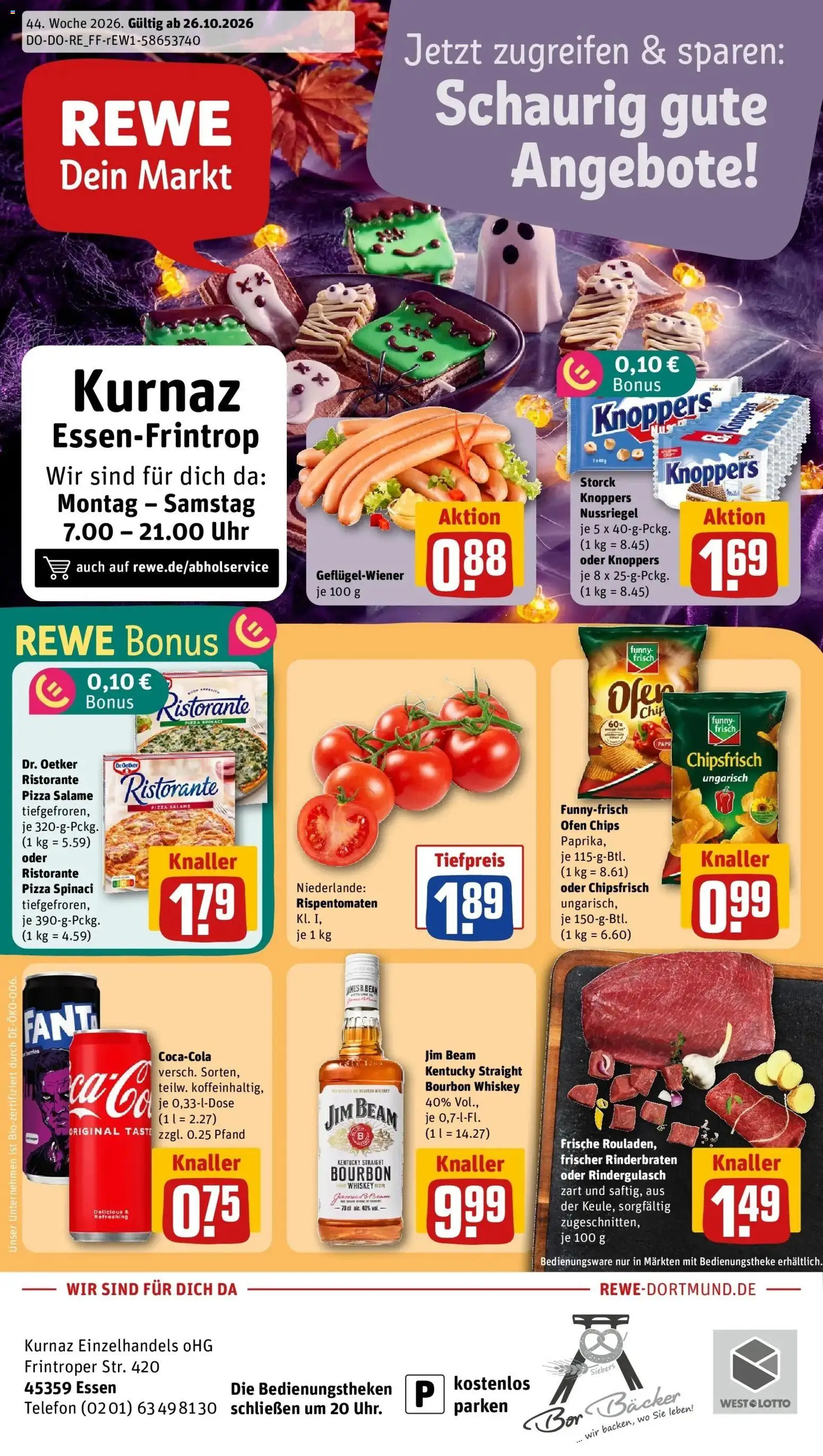 REWE Prospekt ab 26.10.2026 zum Blättern » Angebote | Seite: 1 | Produkte: Ristorante, Jim beam, Funny frisch, Bourbon