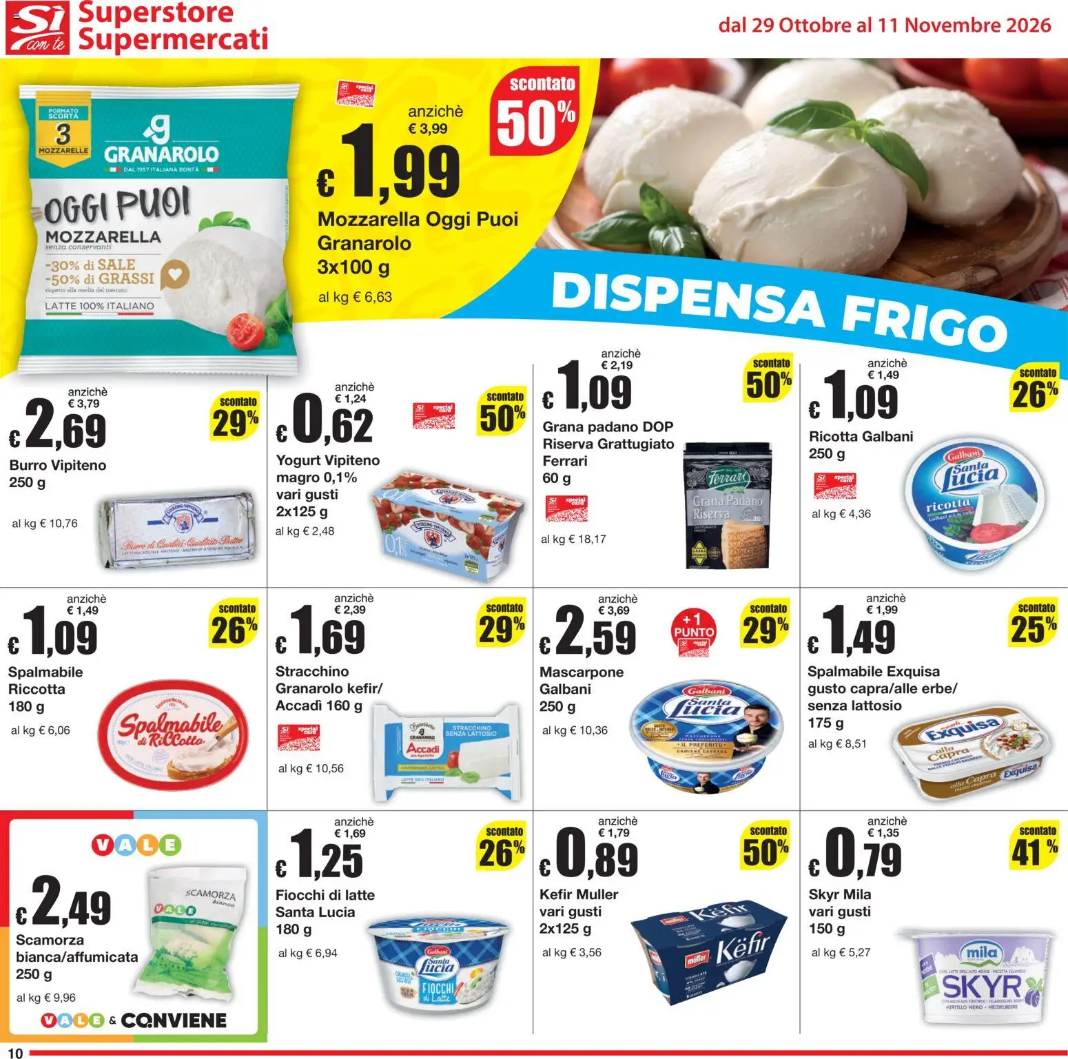 Volantino Sì con Te del 29/10/2026 | Pagina: 10 | Prodotti: Mozzarella, Burro, Ricotta, Mascarpone