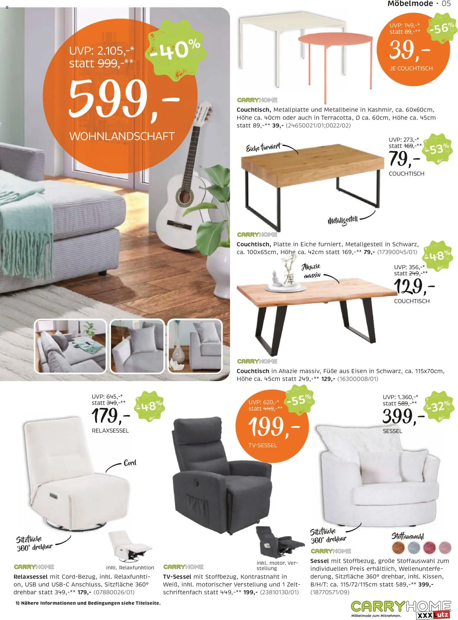 XXXLutz Carry Home gültig ab 05.05.2026 | Seite: 5 | Produkte: USB, Sessel, Couchtisch