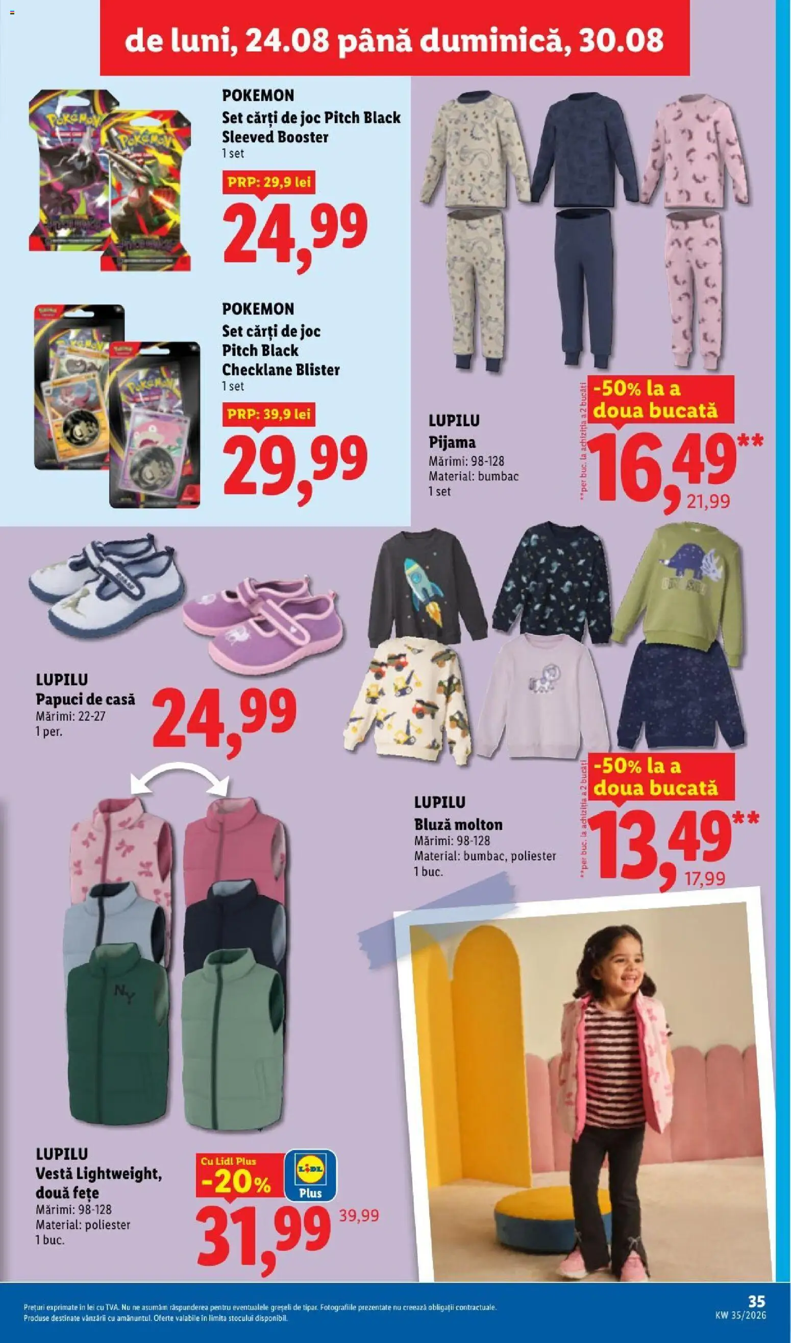 Noul catalog Lidl – valabil de la 24.08.2026 | Pagină: 35 | Produse: Papuci de casă, Joc, Cărți, Vestă