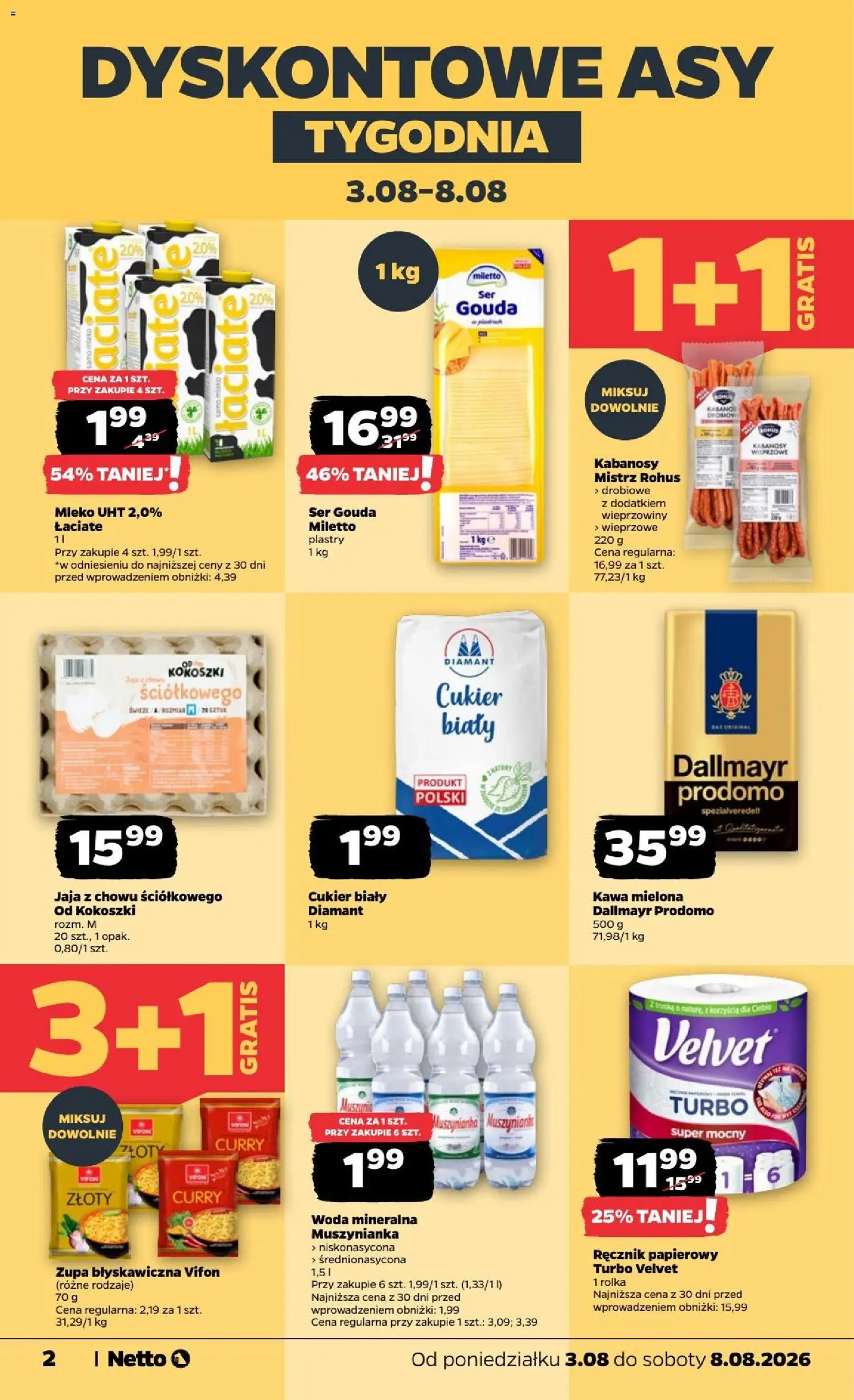 Netto gazetka od poniedziałku od 03.08.2026 | Strona: 2 | Produkty: Dallmayr, Muszynianka, Ręcznik papierowy, Jaja