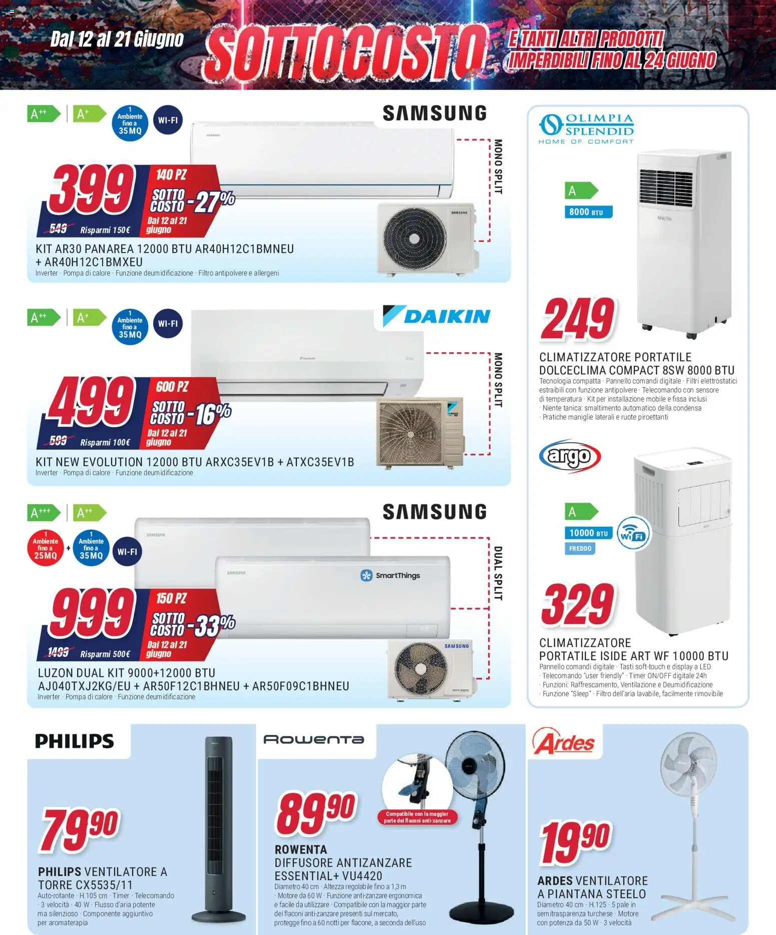 Volantino Trony del 12.06.2026 | Pagina: 23 | Prodotti: Climatizzatore, Telecomando, Tanica, Samsung