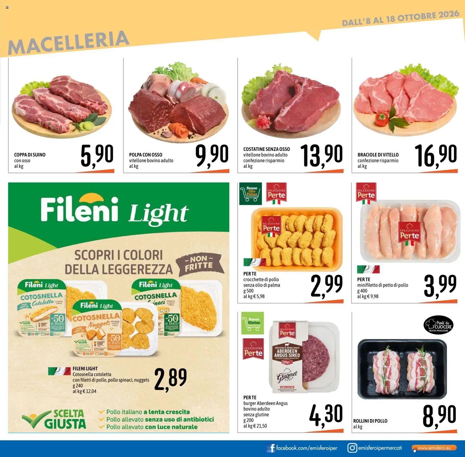 Volantino Emisfero del 08/10/2026 | Pagina: 11 | Prodotti: Senza glutine, Bovino, Petto di Pollo, Pollo