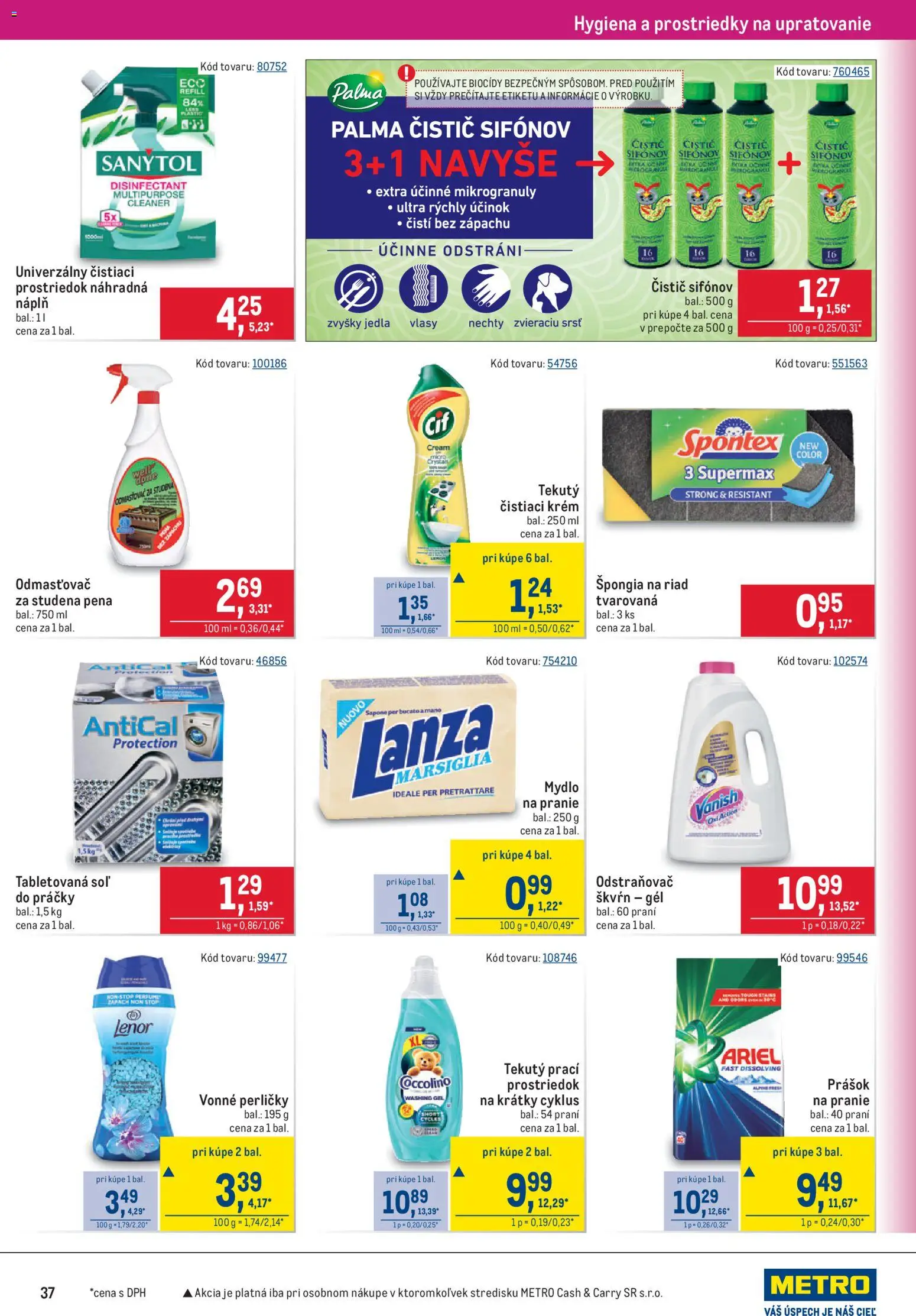 Nové Metro akcie – leták je platný od 26.08.2026 | Strana: 37 | Produkty: Práčky, Sanytol, Mydlo, Pena