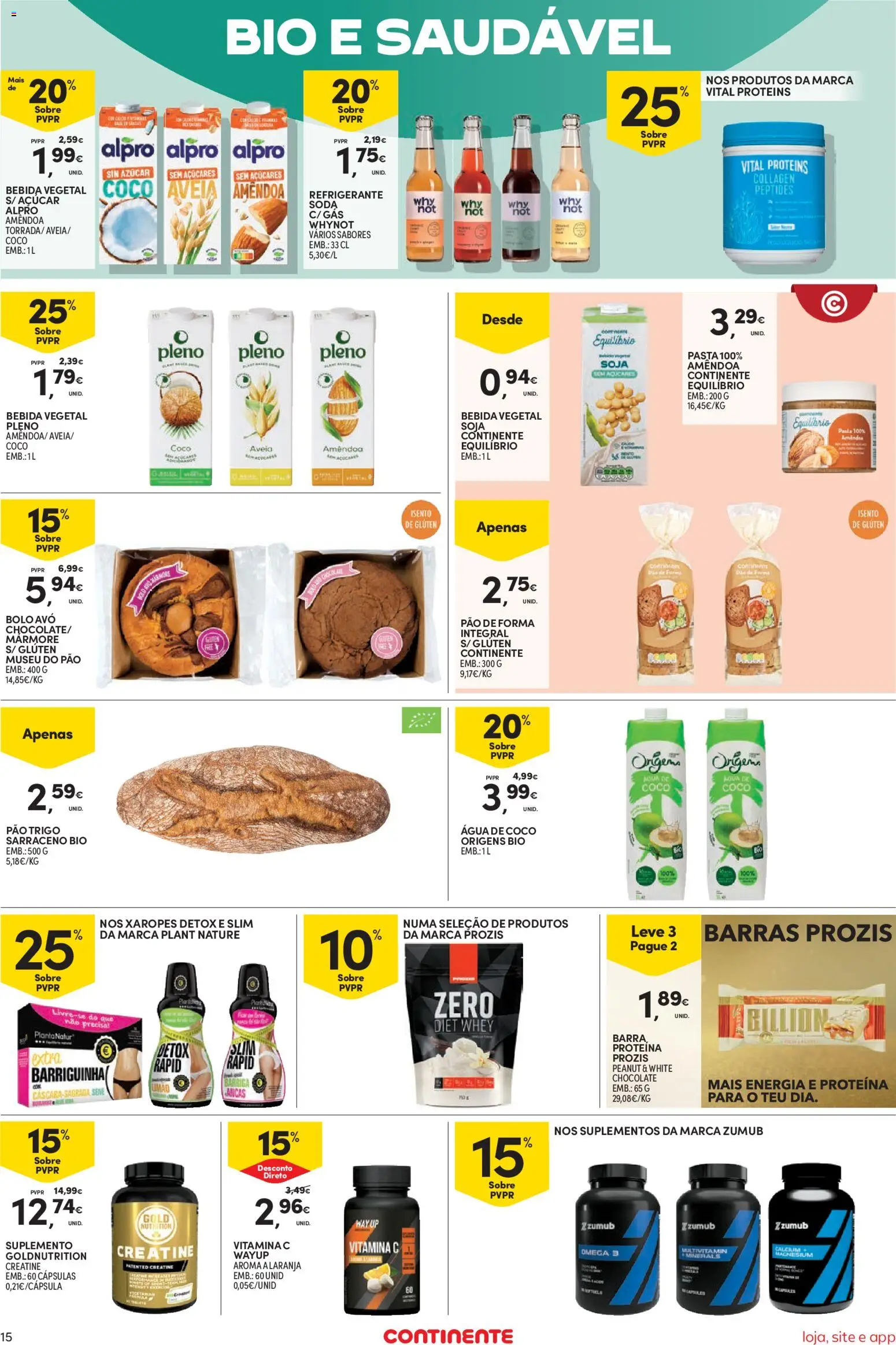 Continente Semanal Continente Bom Dia │ válido de 12.05.2026 | Página: 15 | Produtos: Aveia, Vitamina c, Whey protein, Soda
