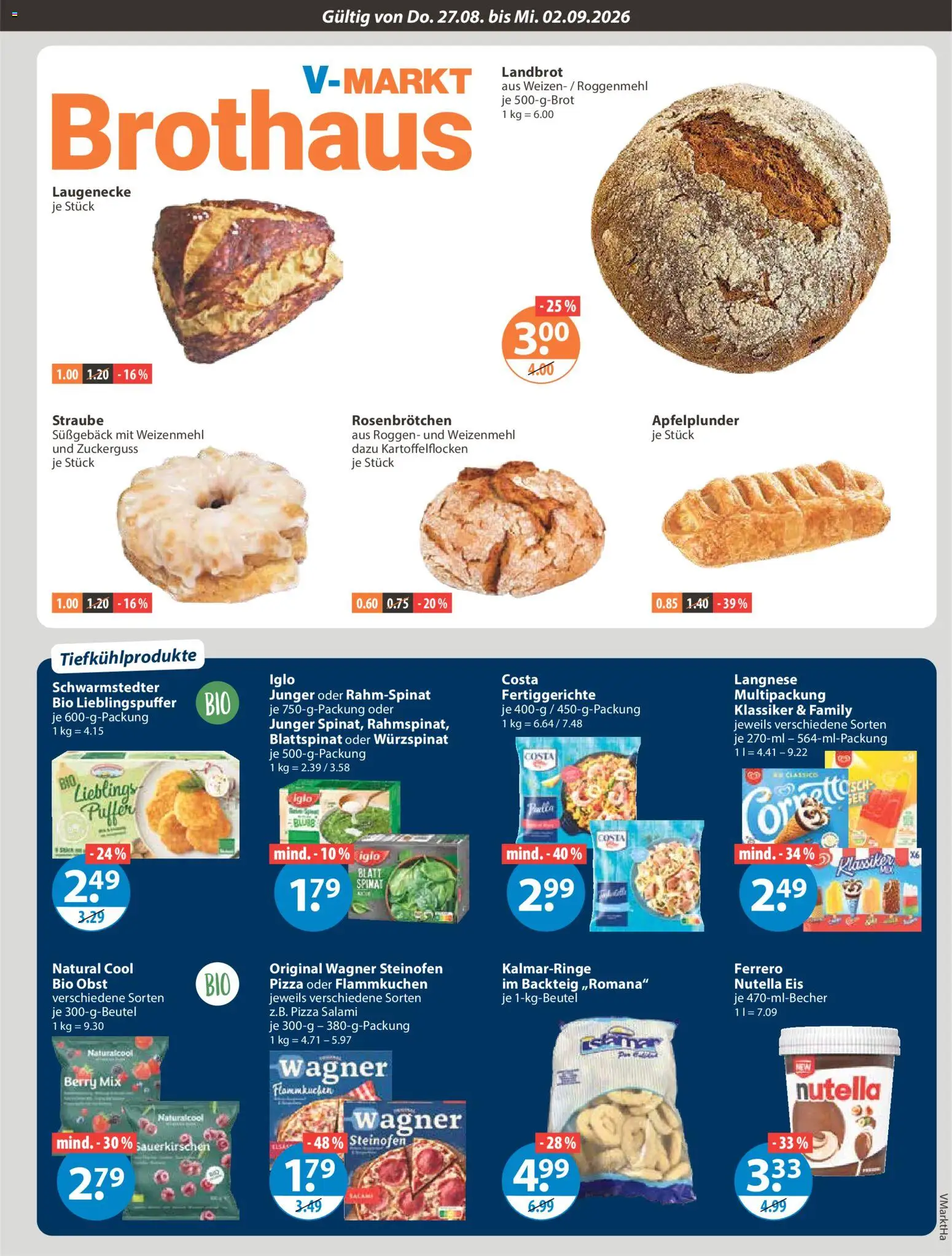 V-Markt Angebote – gültig ab 27.08.2026 | Seite: 5 | Produkte: Langnese, Weizenmehl, Nutella, Pizza