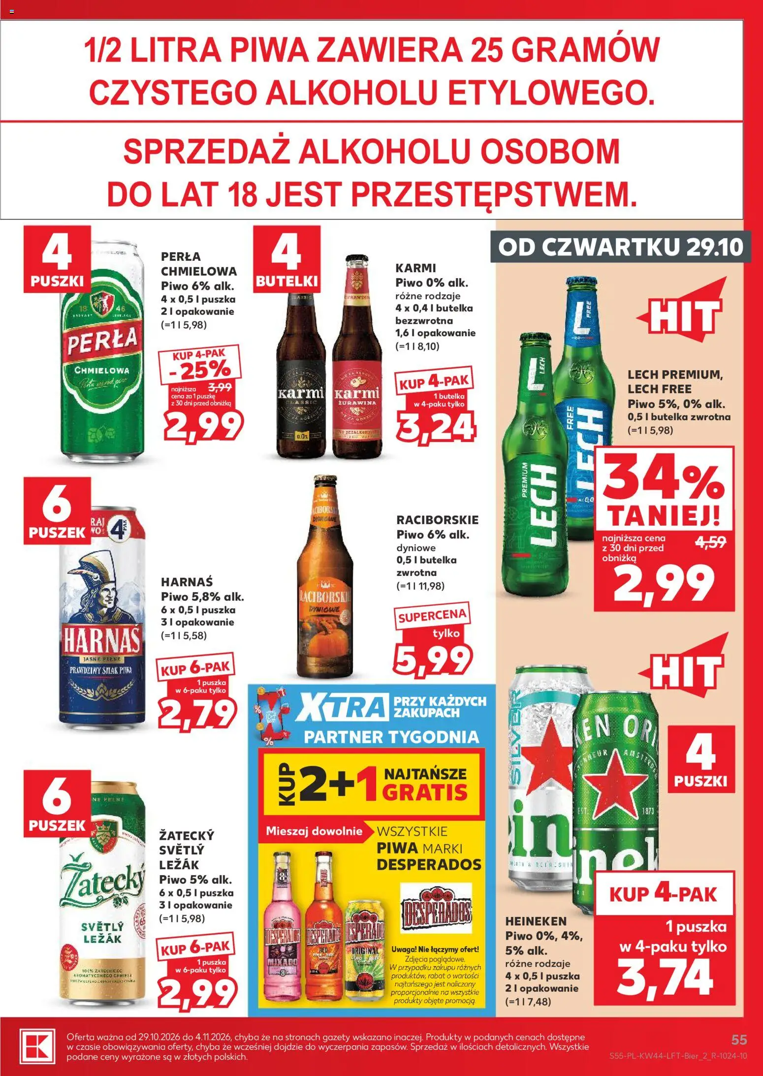 Kaufland Polsko leták od 29.10.2026 | Strana: 55 | Produkty: Heineken, Desperados, Perla