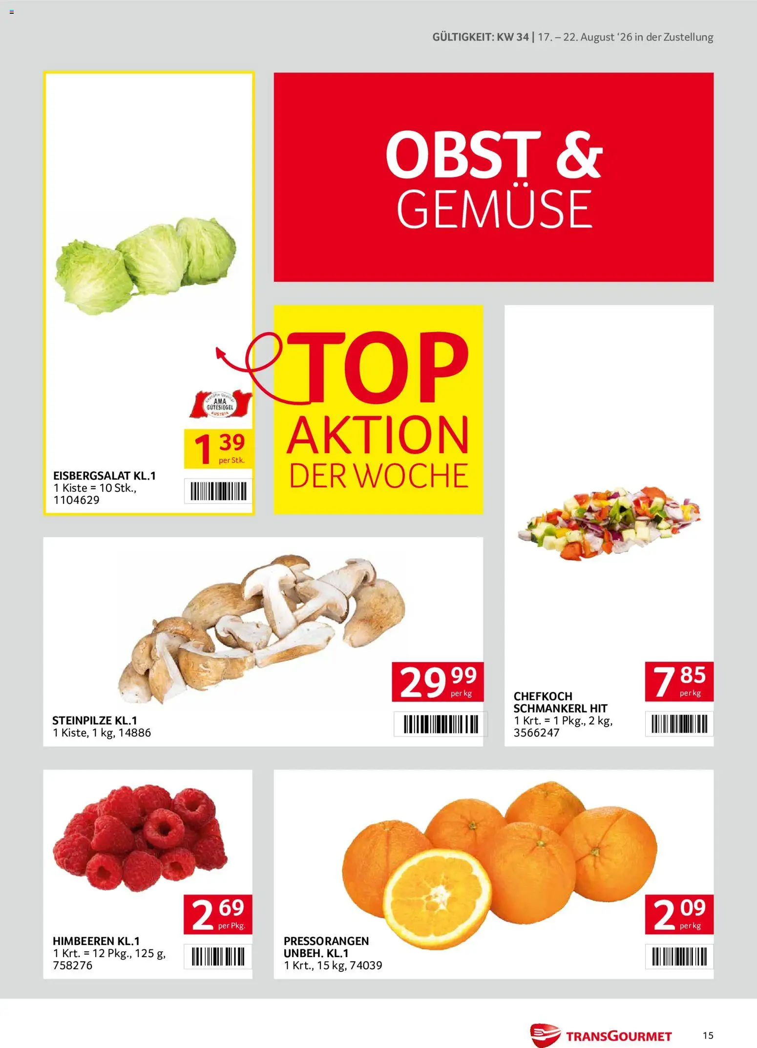 Transgourmet Zustellaktion gültig ab 17.08.2026 | Seite: 15 | Produkte: Gemüse, Obst