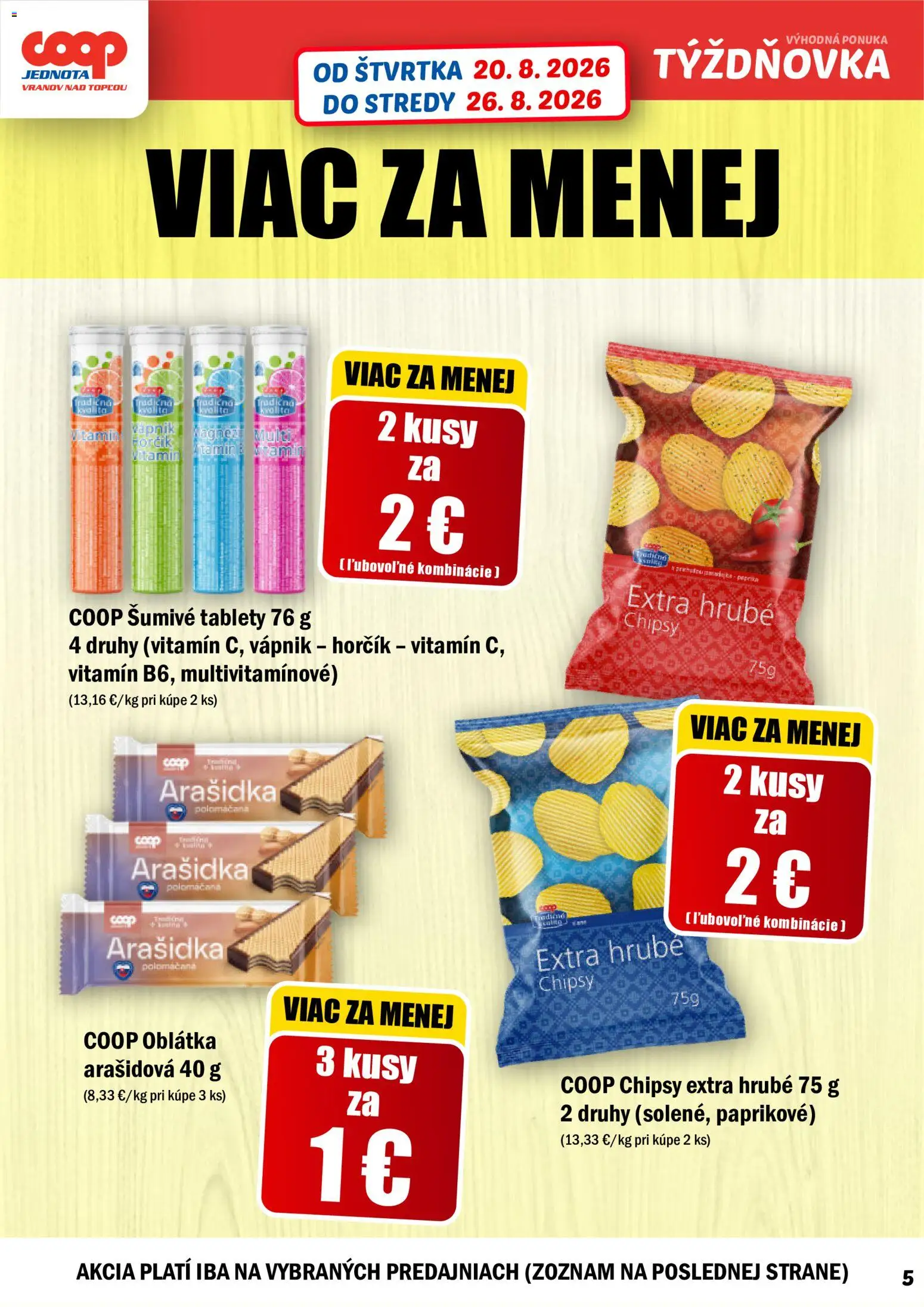 Nové COOP Jednota akcie – leták je platný od 20.08.2026 | Strana: 5 | Produkty: Šumivé tablety, Chipsy