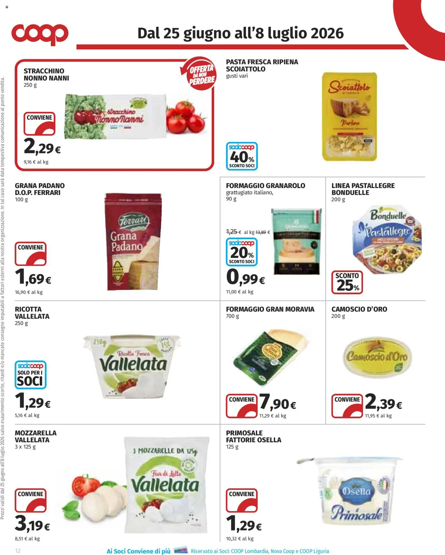 Volantino COOP del 25/06/2026 | Pagina: 12 | Prodotti: Mozzarella, Pasta, Data, Grana Padano