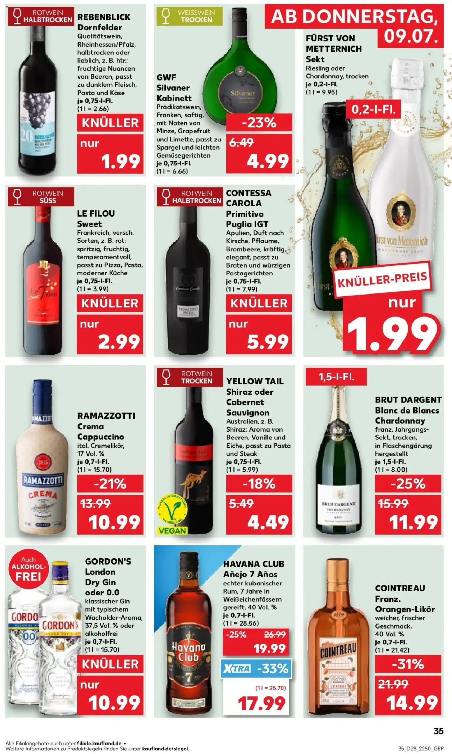 Kaufland Prospekt Pfullingen – gültig ab 09.07.2026 | Seite: 35 | Produkte: Rotwein halbtrocken, Grapefruit, Alkohol, Pasta