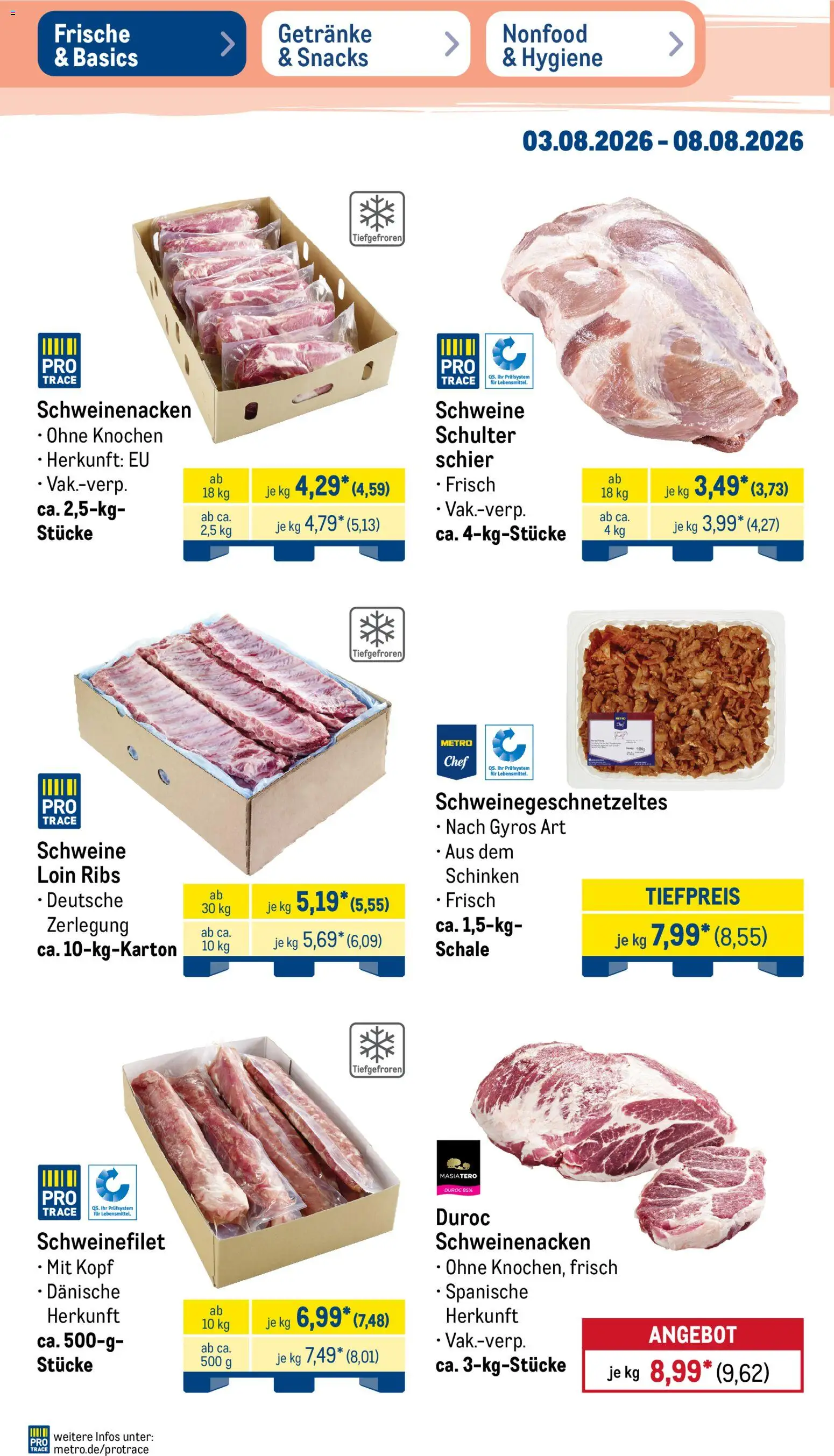 Metro Non Food & Hygiene – gültig ab 03.08.2026 | Seite: 33 | Produkte: Schweinenacken, Schweinefilet, Gyros, Schinken