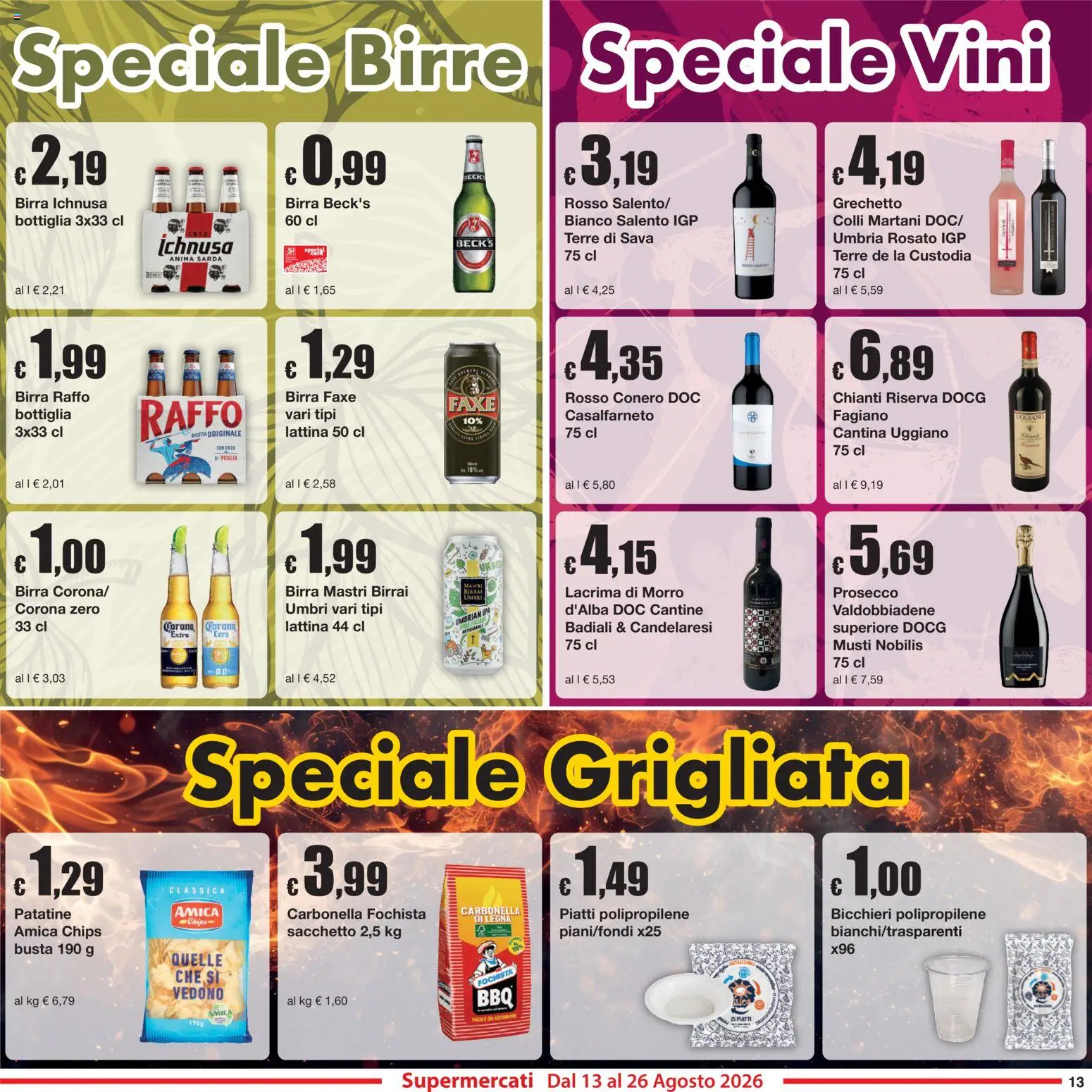 Volantino Sì con Te del 13/08/2026 | Pagina: 13 | Prodotti: Birra Beck's, Piatti, Prosecco, Bottiglia