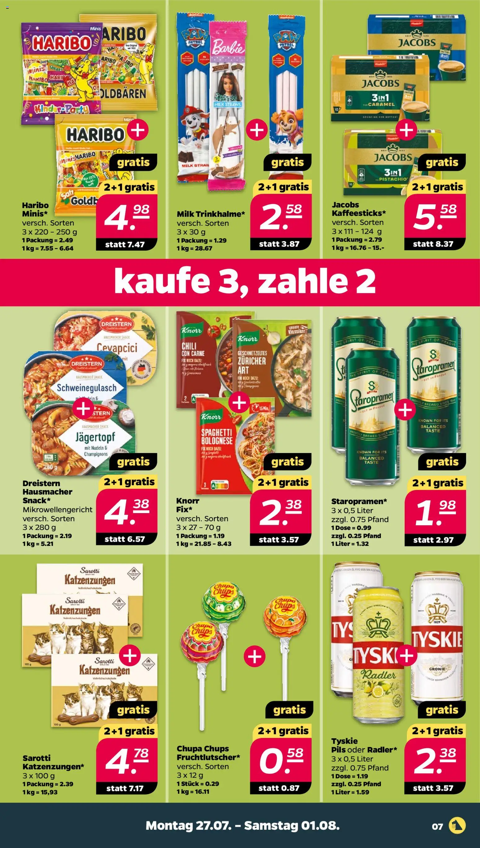 Netto Prospekt – gültig ab 27.07.2026 | Seite: 7 | Produkte: Schweinegulasch, Haribo, Pils, Cevapcici